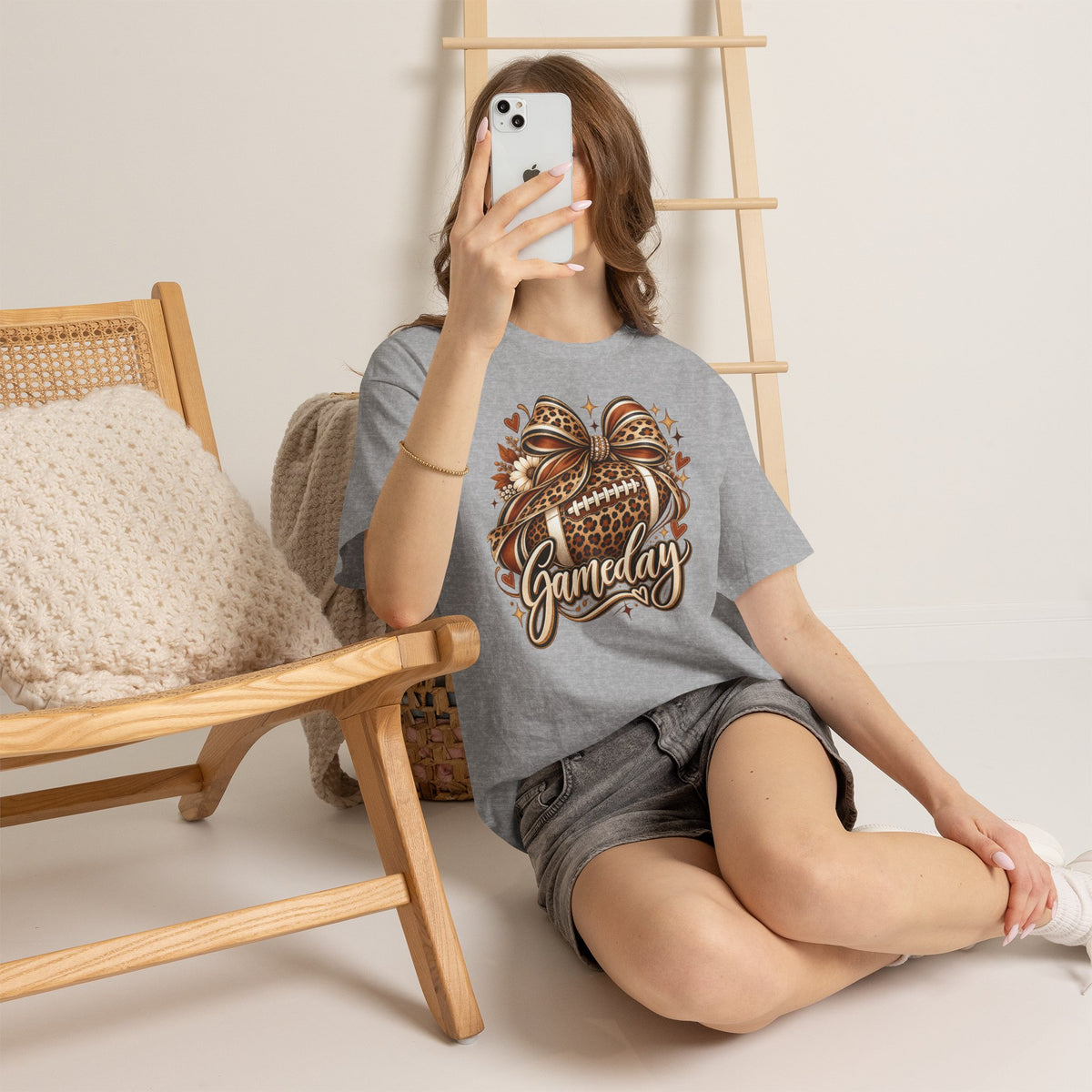 Gameday Football Tee — Leopard Print Football with Bow
