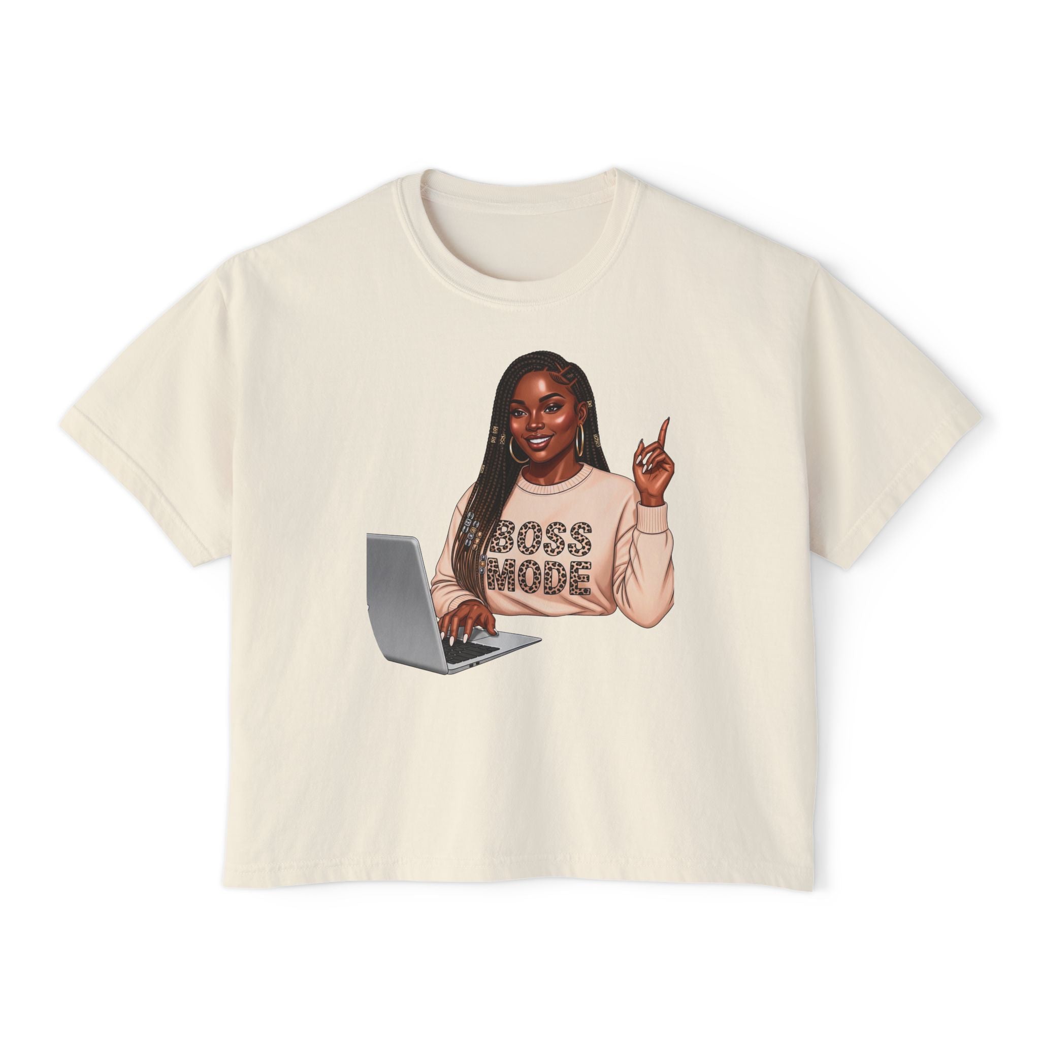 Boss Mode Women's Boxy Tee – Empowering Work-From-Home Graphic Top