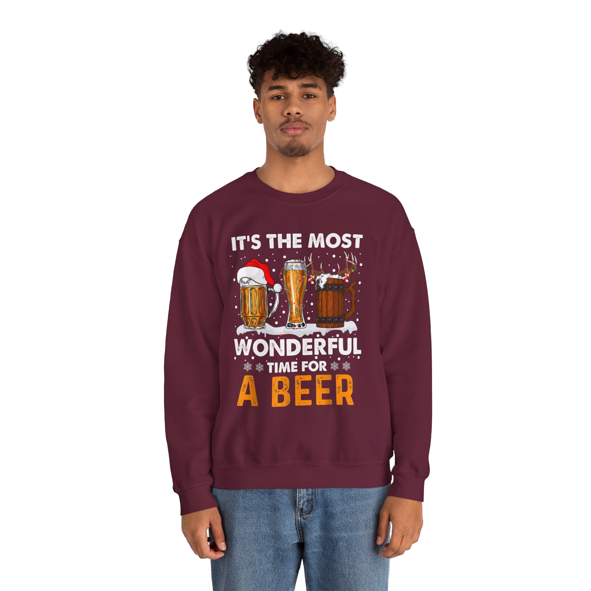 Christmas Beer Sweatshirt – "It's the Most Wonderful Time for a Beer" Holiday Crewneck