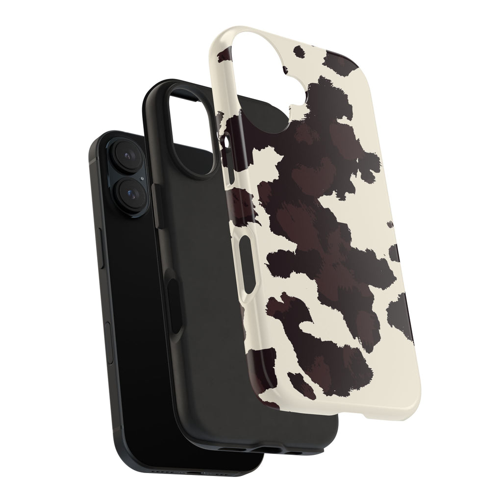 Cow Print Tough Phone Case — Brown Cream Protective Phone Cover