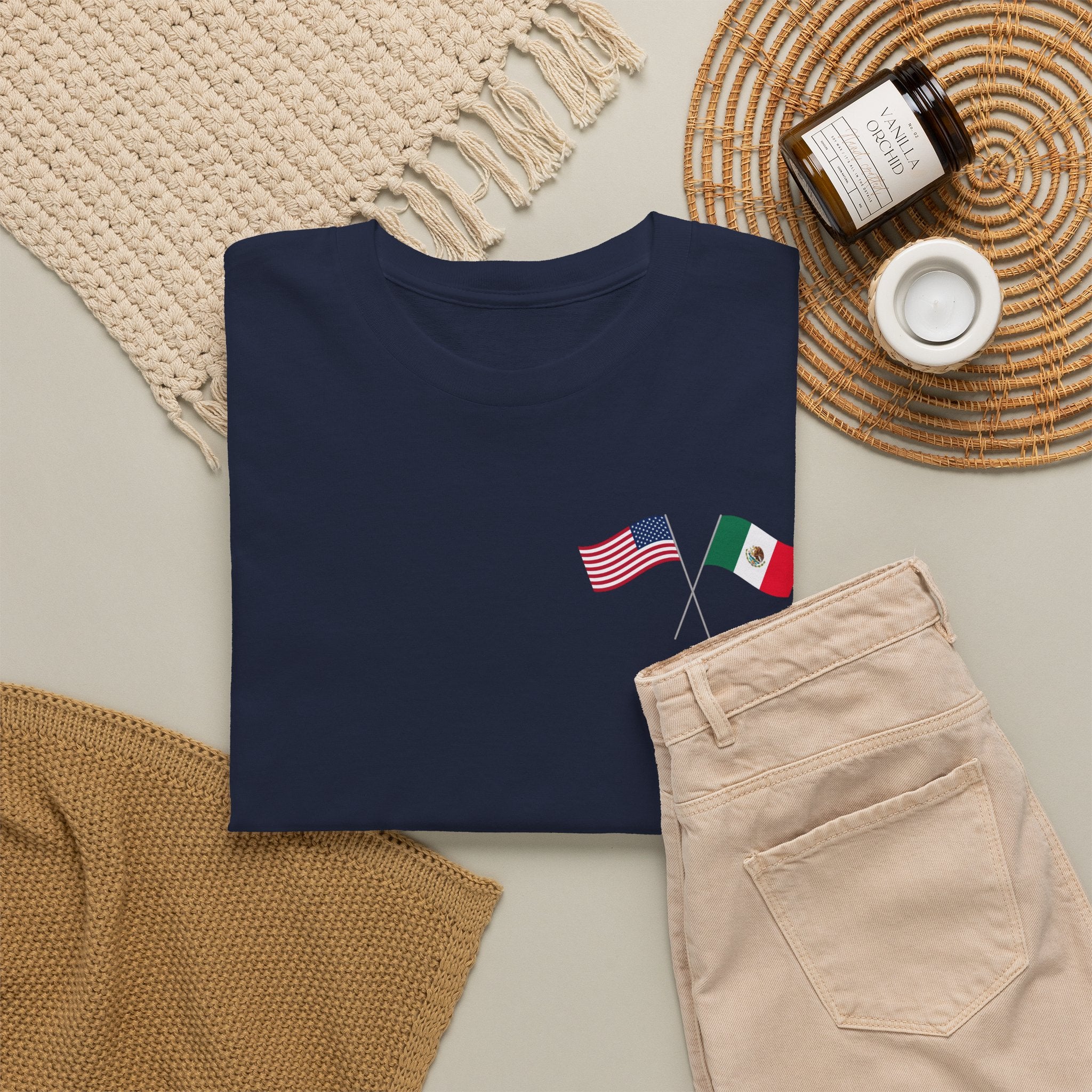 American & Italian Flag Tee with Vintage Rose Back — Patriotic Floral T-Shirt