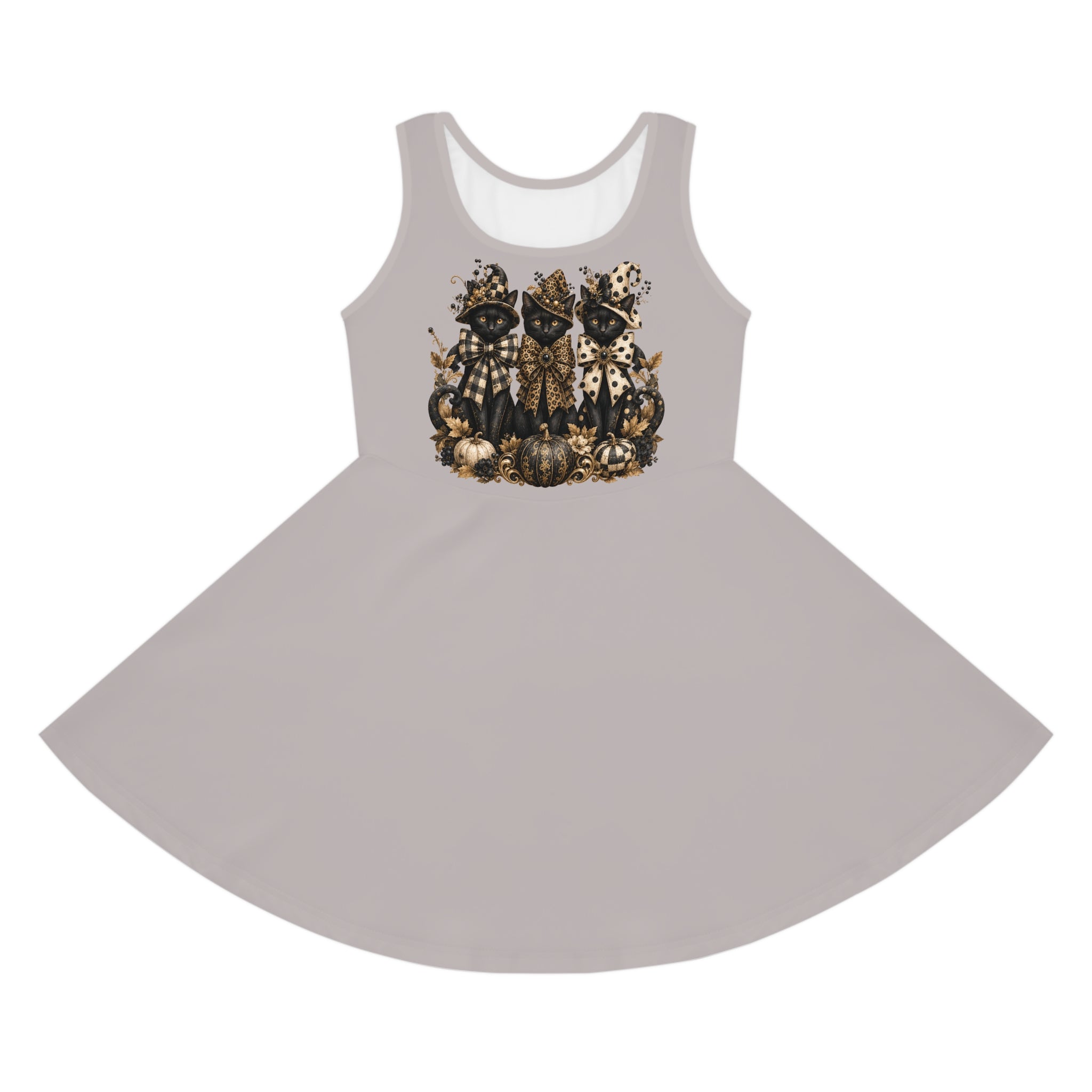 Girls' Halloween Black Cat Sundress — Vintage Pumpkin Party Dress