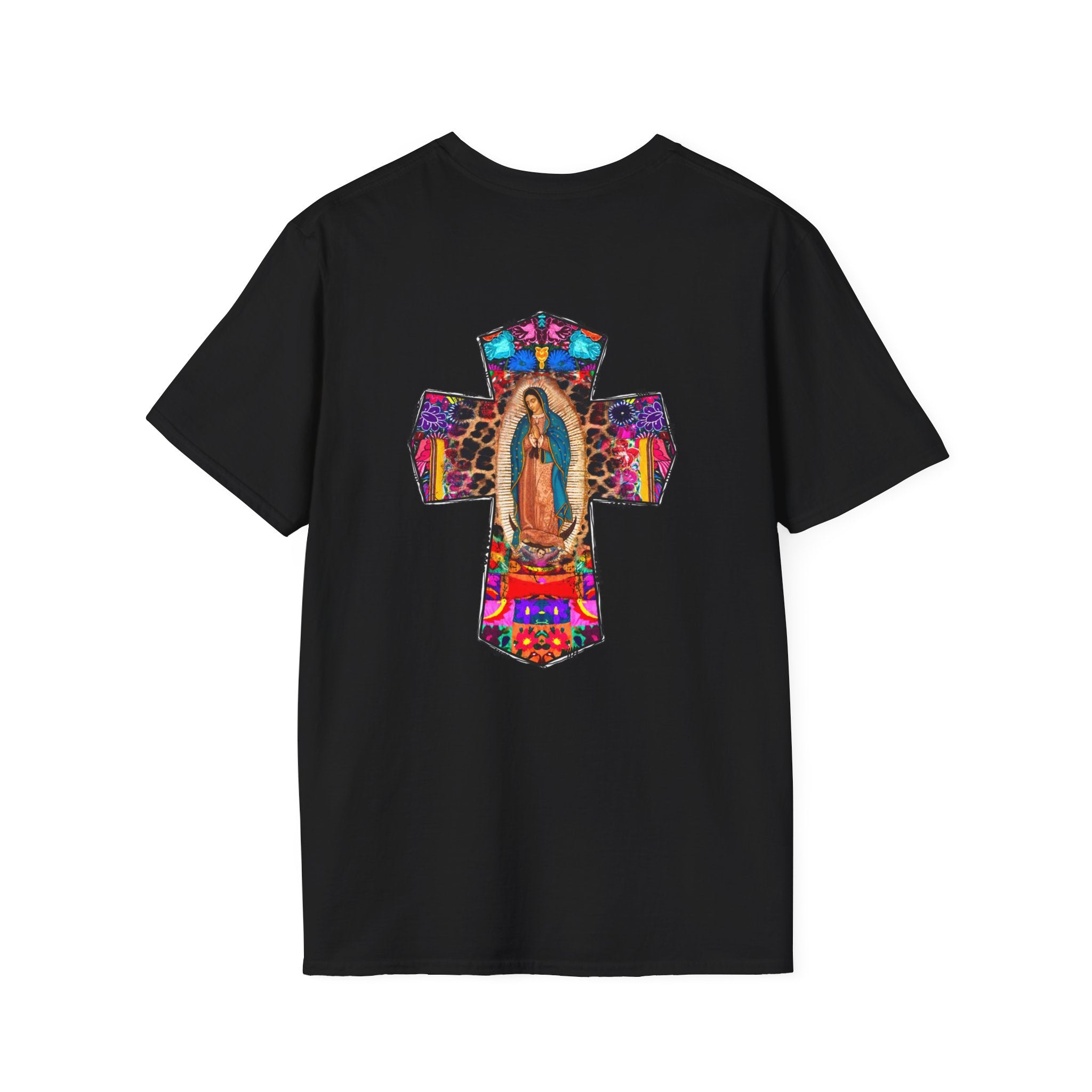 Our Lady of Guadalupe Cross T-Shirt — Colorful Mexican Folk Art Tee