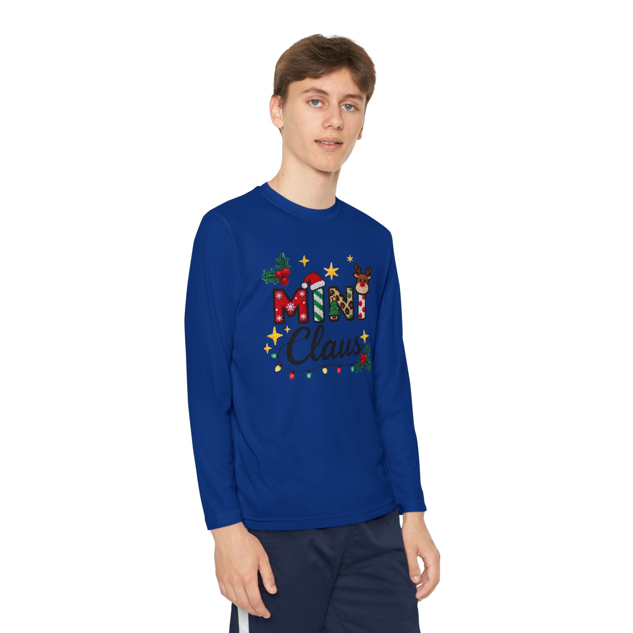 Mini Claus Youth Long Sleeve Tee — Cute Kids Christmas Holiday Shirt