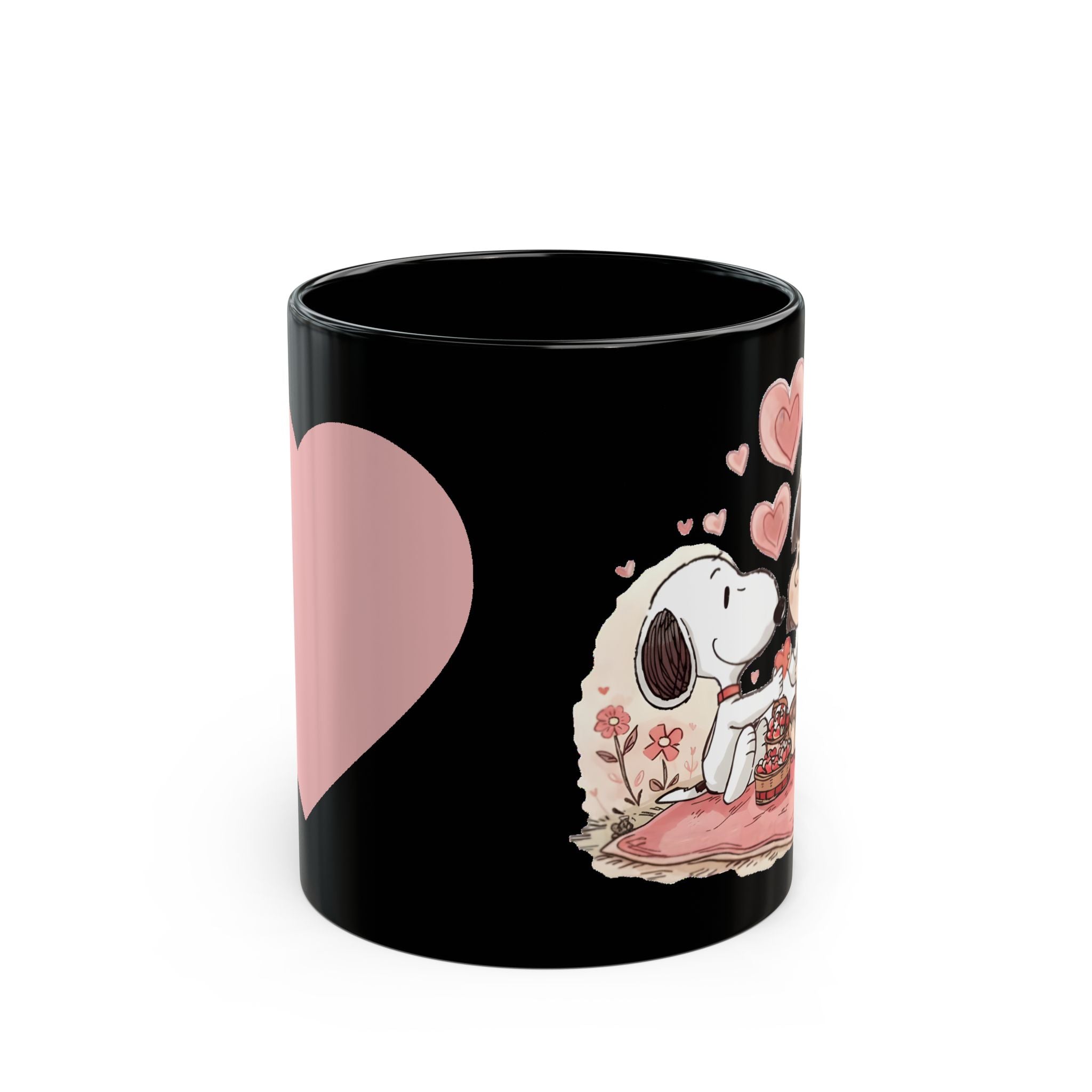 Snoopy Picnic with Girl Mug | Black Ceramic Coffee Cup