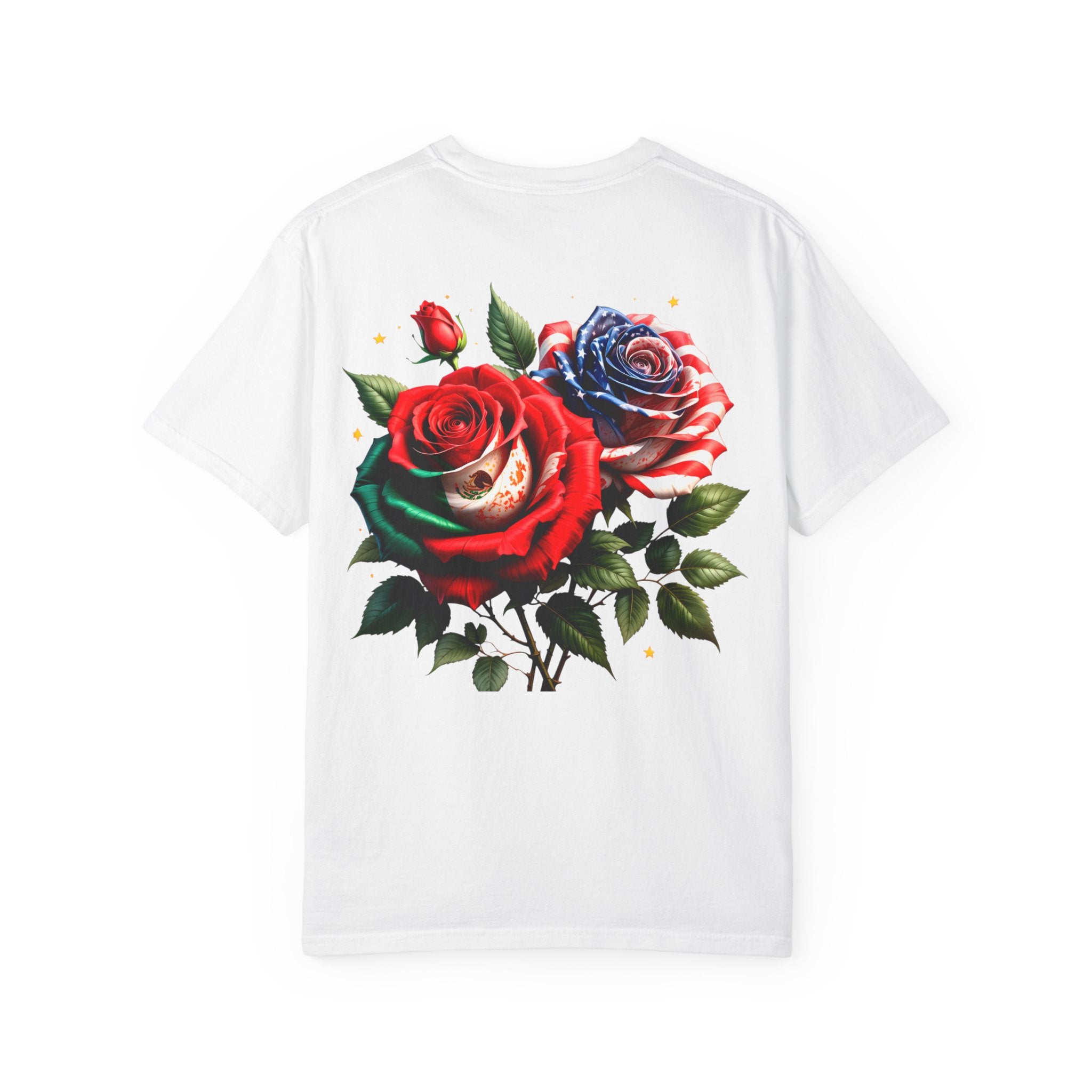 Rose Bouquet T-Shirt — Vintage Red & Blue Floral Back Graphic