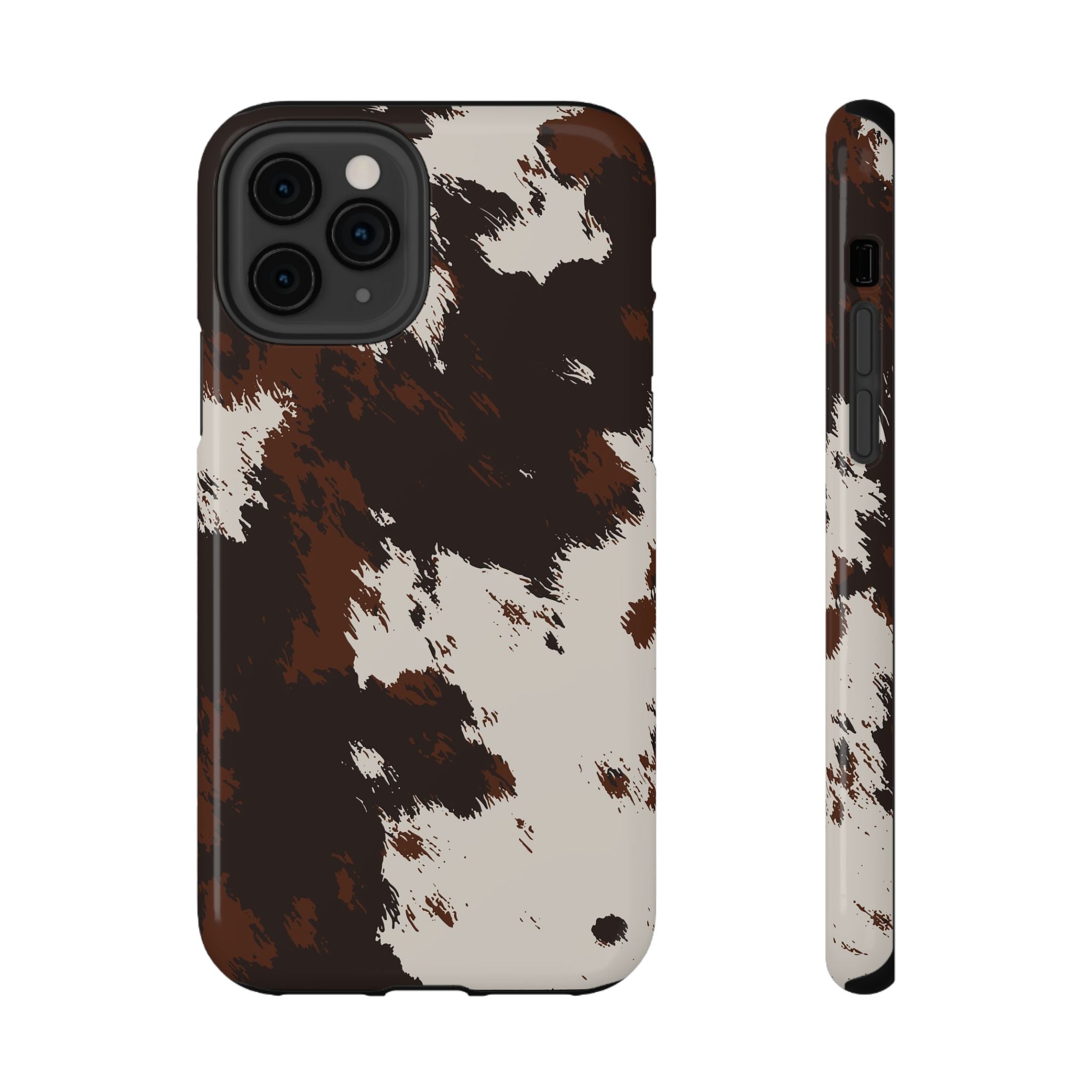 Cowhide Print Impact Phone Case — Brown & Cream Protective Cover