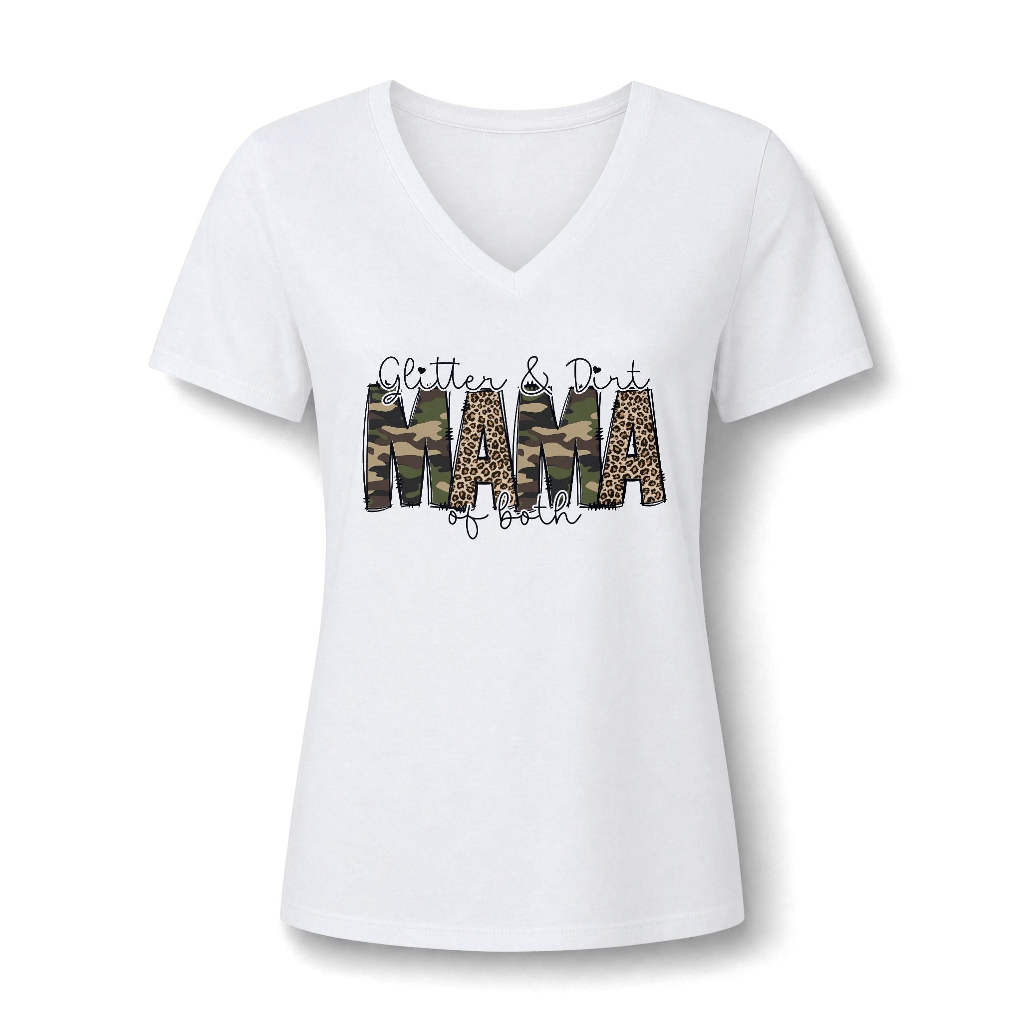 MAMA Camouflage & Leopard V-Neck Tee — Camo Animal Print Mom Shirt