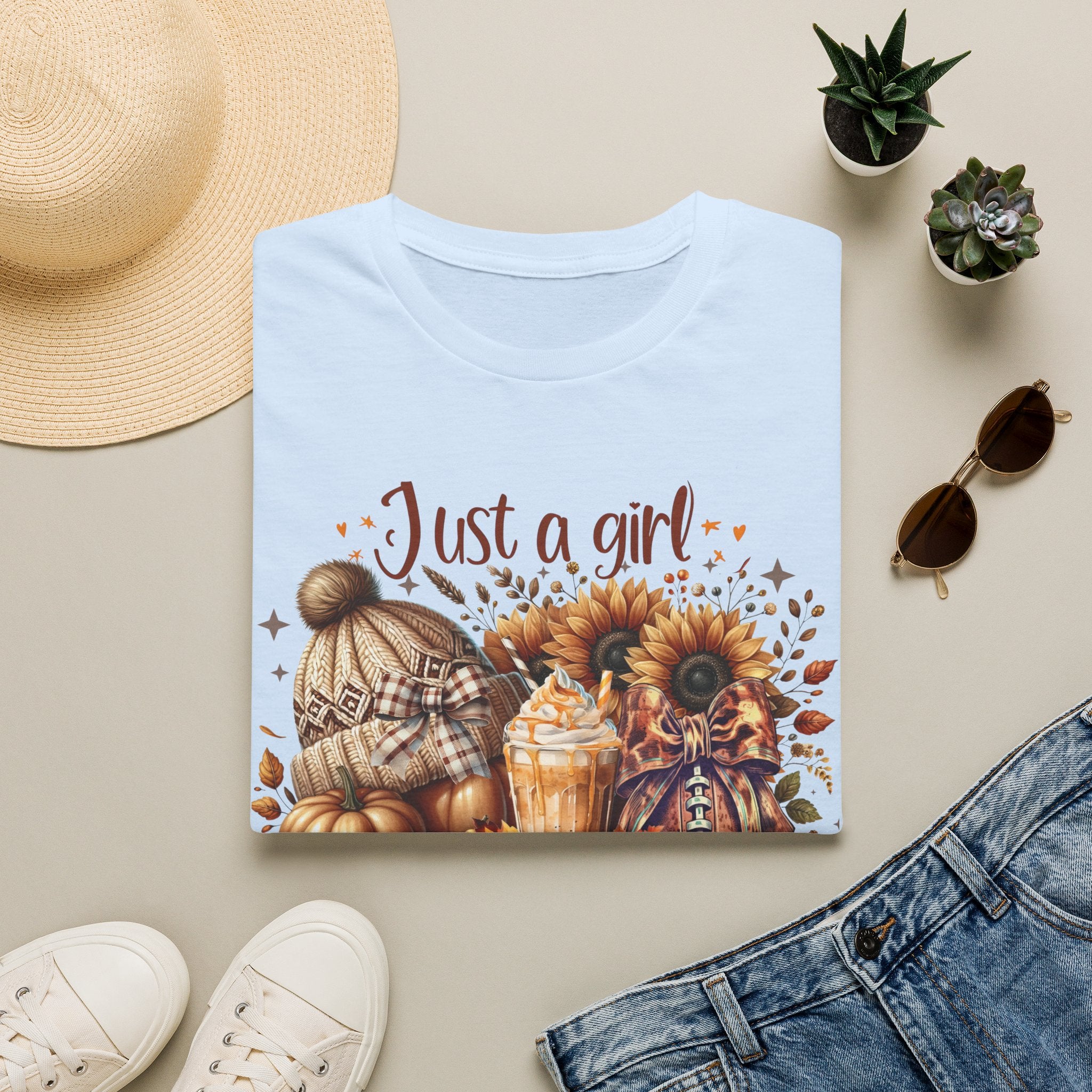 Fall Girl T-Shirt — "Just a girl who loves fall" Pumpkin Sunflower Tee