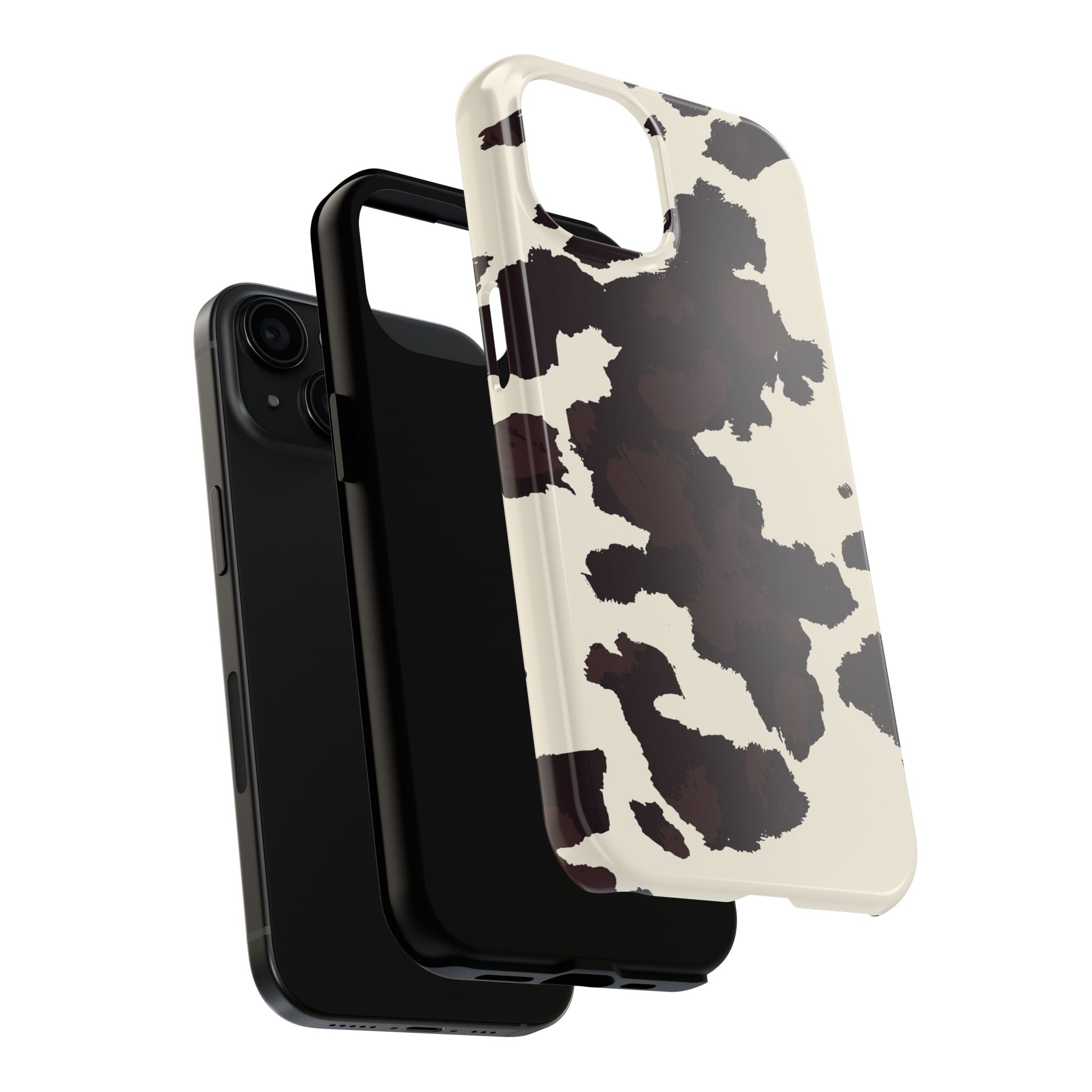 Cow Print Tough Phone Case — Brown Cream Protective Phone Cover