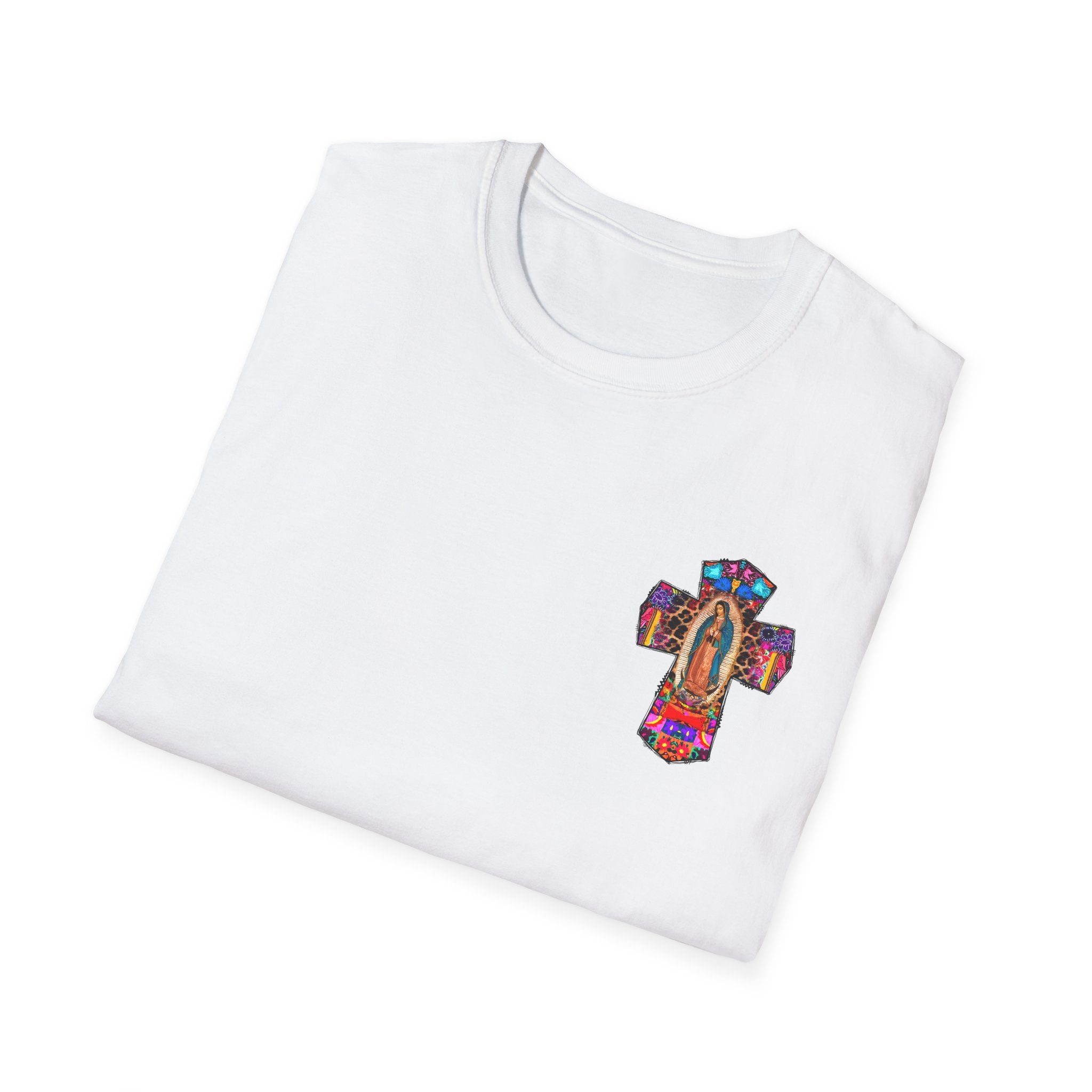 Our Lady of Guadalupe Cross T-Shirt — Colorful Mexican Folk Art Tee