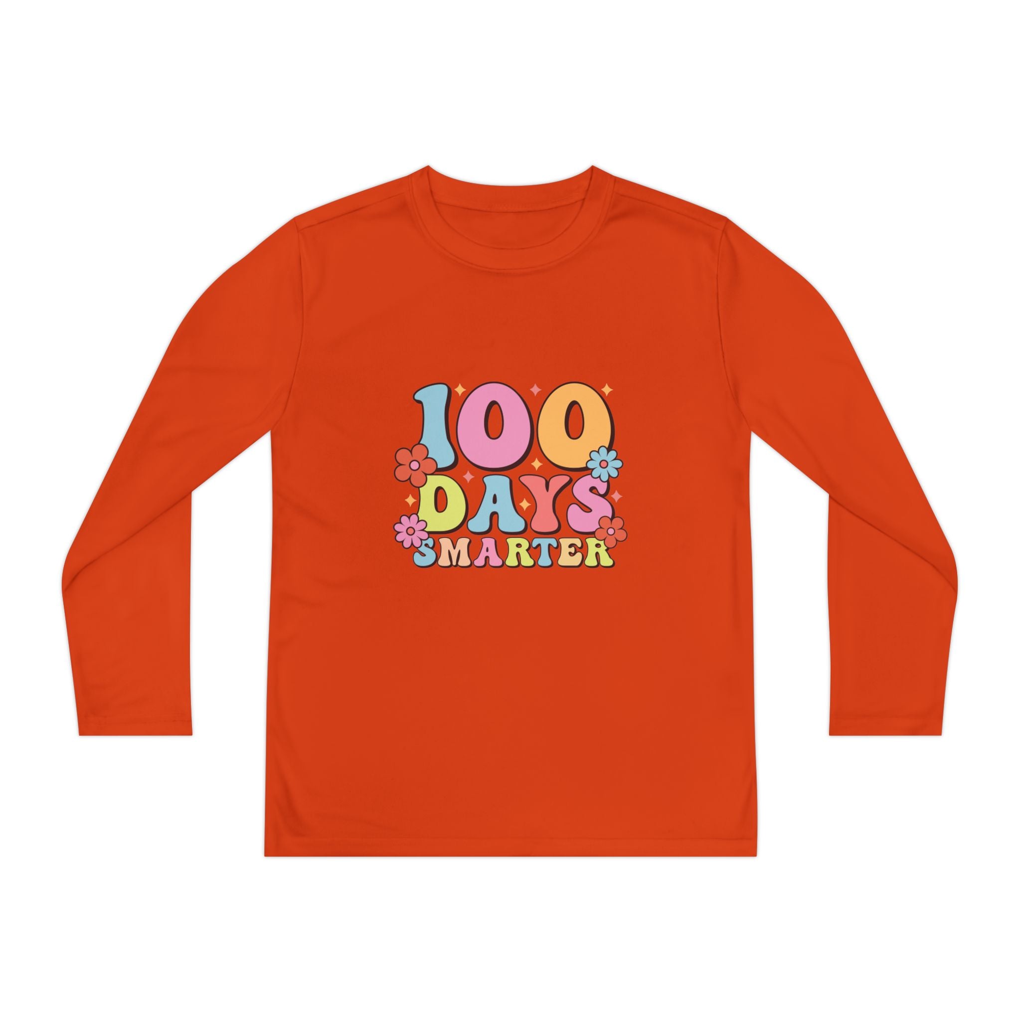 100 Days Smarter Youth Long Sleeve Tee — Retro Floral School Celebration Shirt