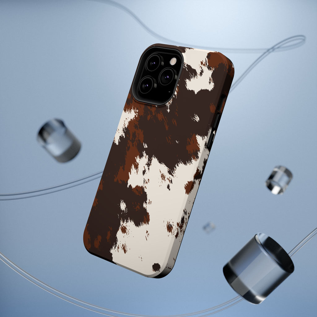 Cowhide Print Impact Phone Case — Brown & Cream Protective Cover