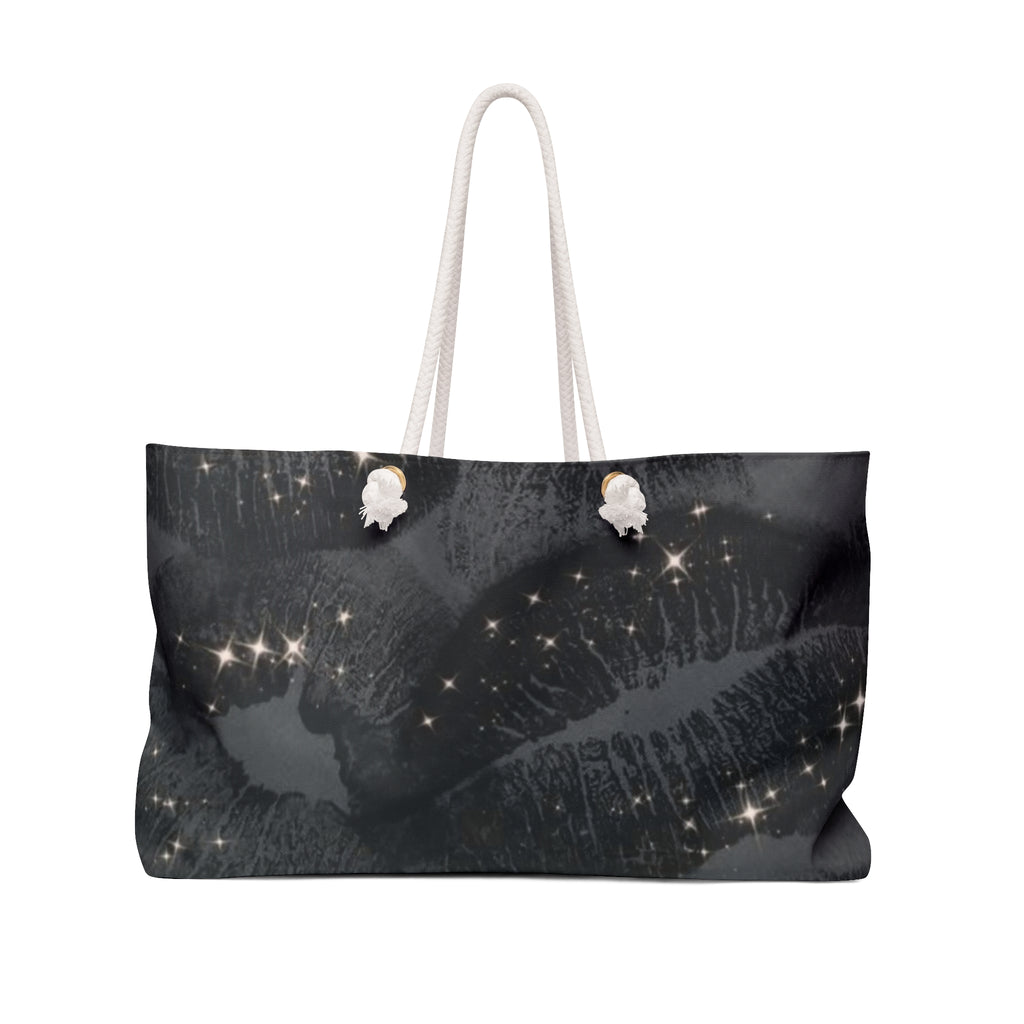Black Sparkle Lip Print Weekender Bag — Glitter Kiss Travel Tote