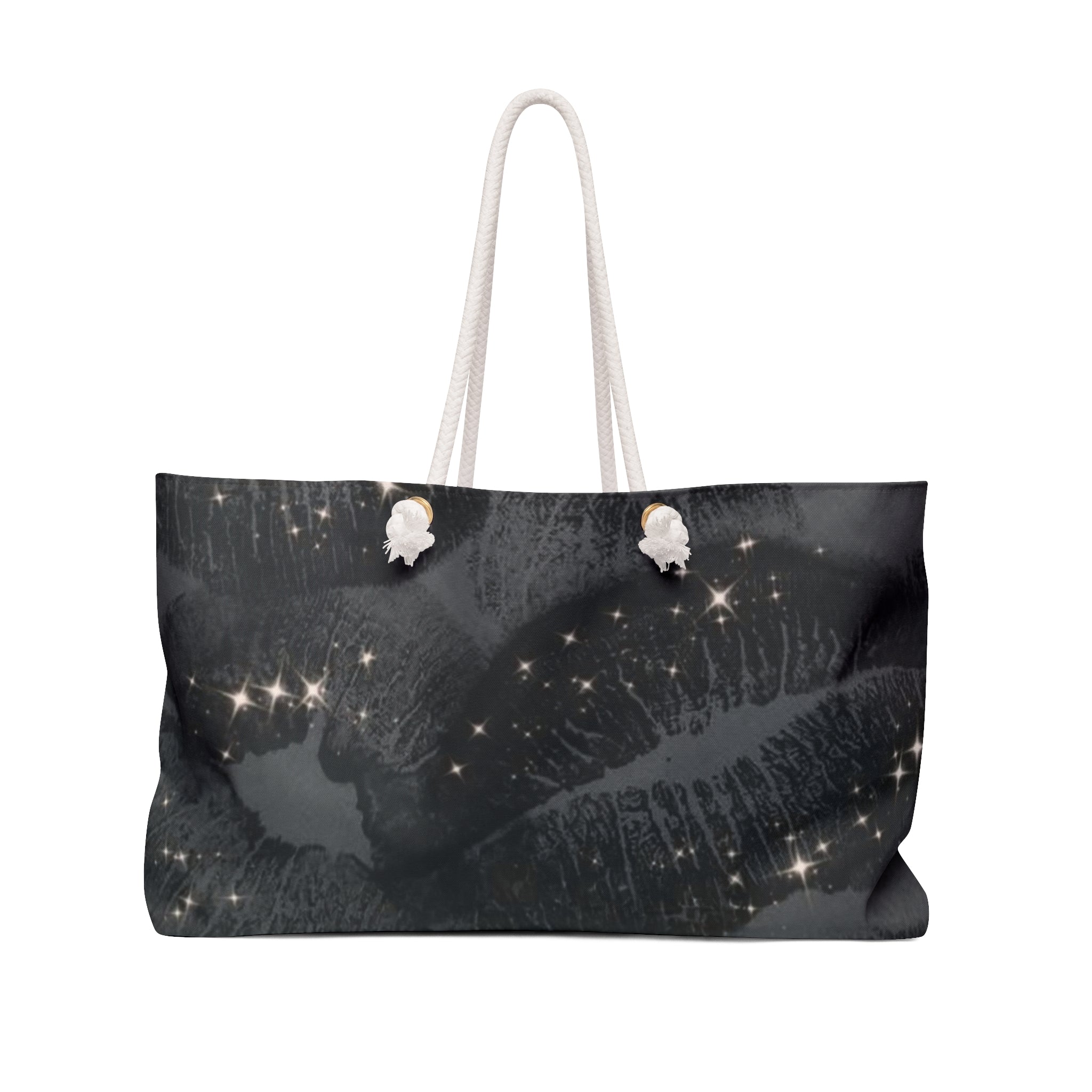 Black Sparkle Lip Print Weekender Bag — Glitter Kiss Travel Tote