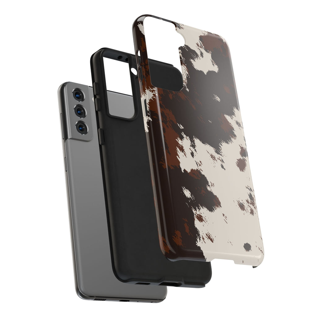 Cowhide Print Tough Phone Case — Brown & White Western Rugged Protection