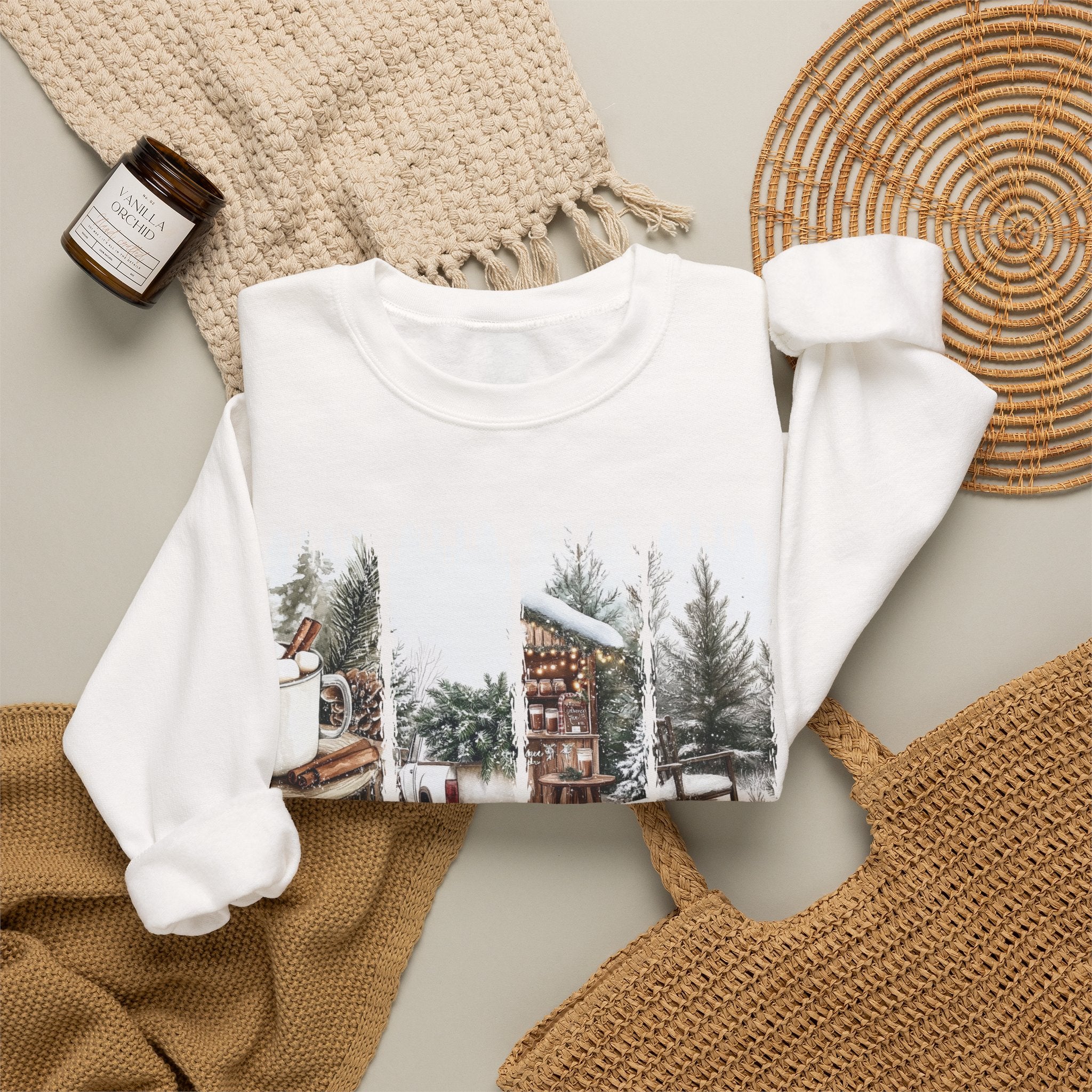 Holiday Cabin Crewneck Sweatshirt — 'Tis the Season Cozy Winter Pullover