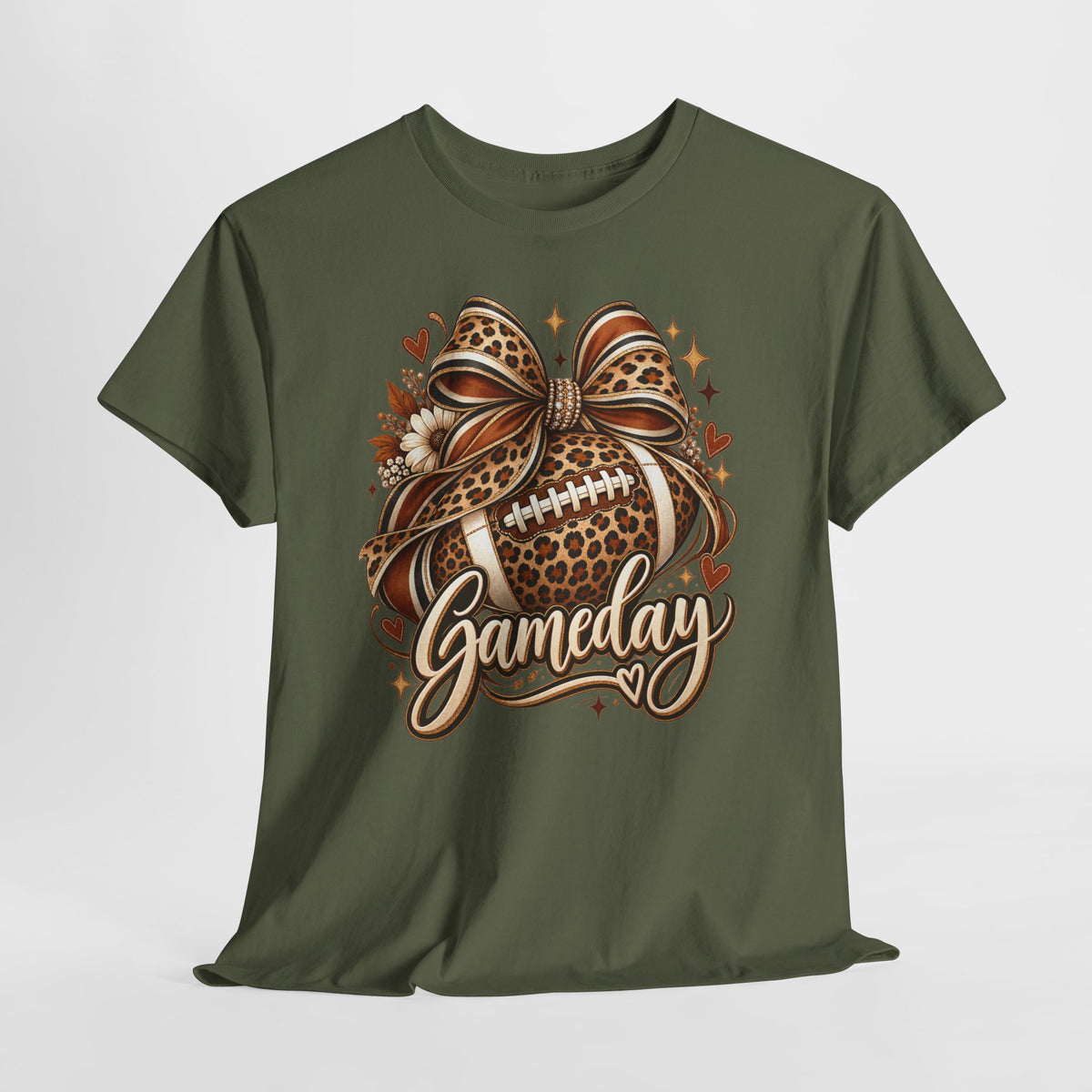 Gameday Football Tee — Leopard Print Football with Bow