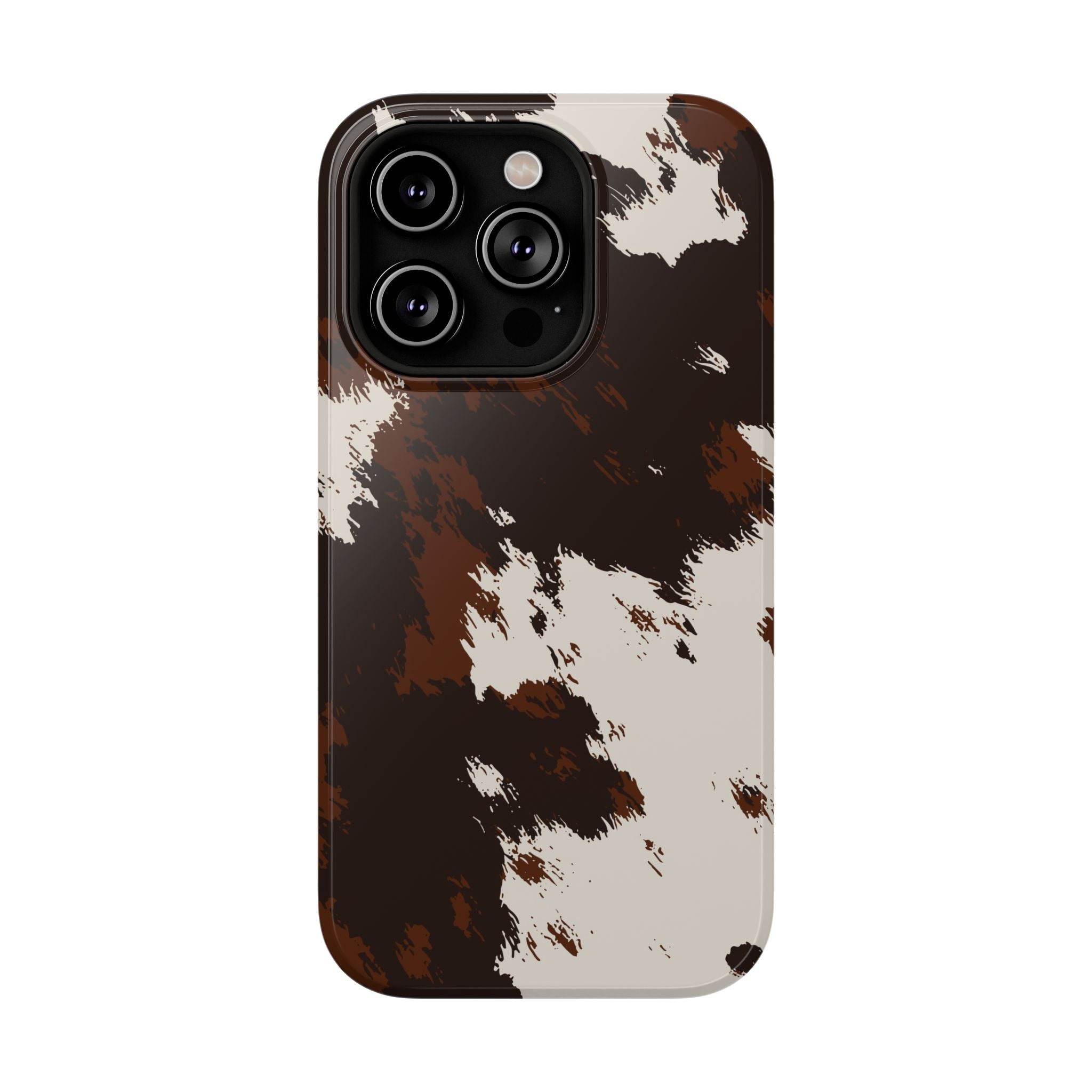 Cowhide Print Impact Phone Case — Brown & Cream Protective Cover