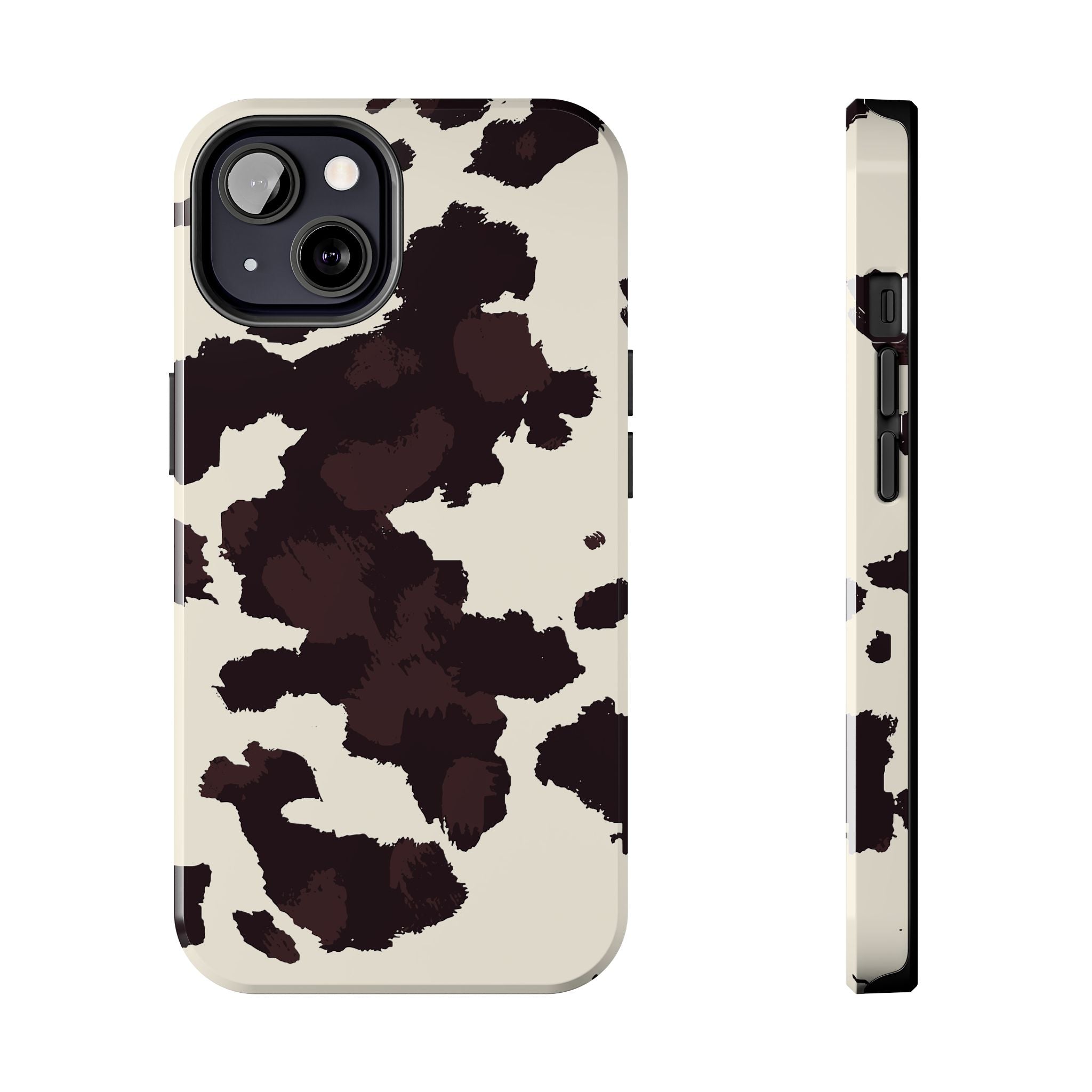 Cow Print Tough Phone Case — Brown Cream Protective Phone Cover
