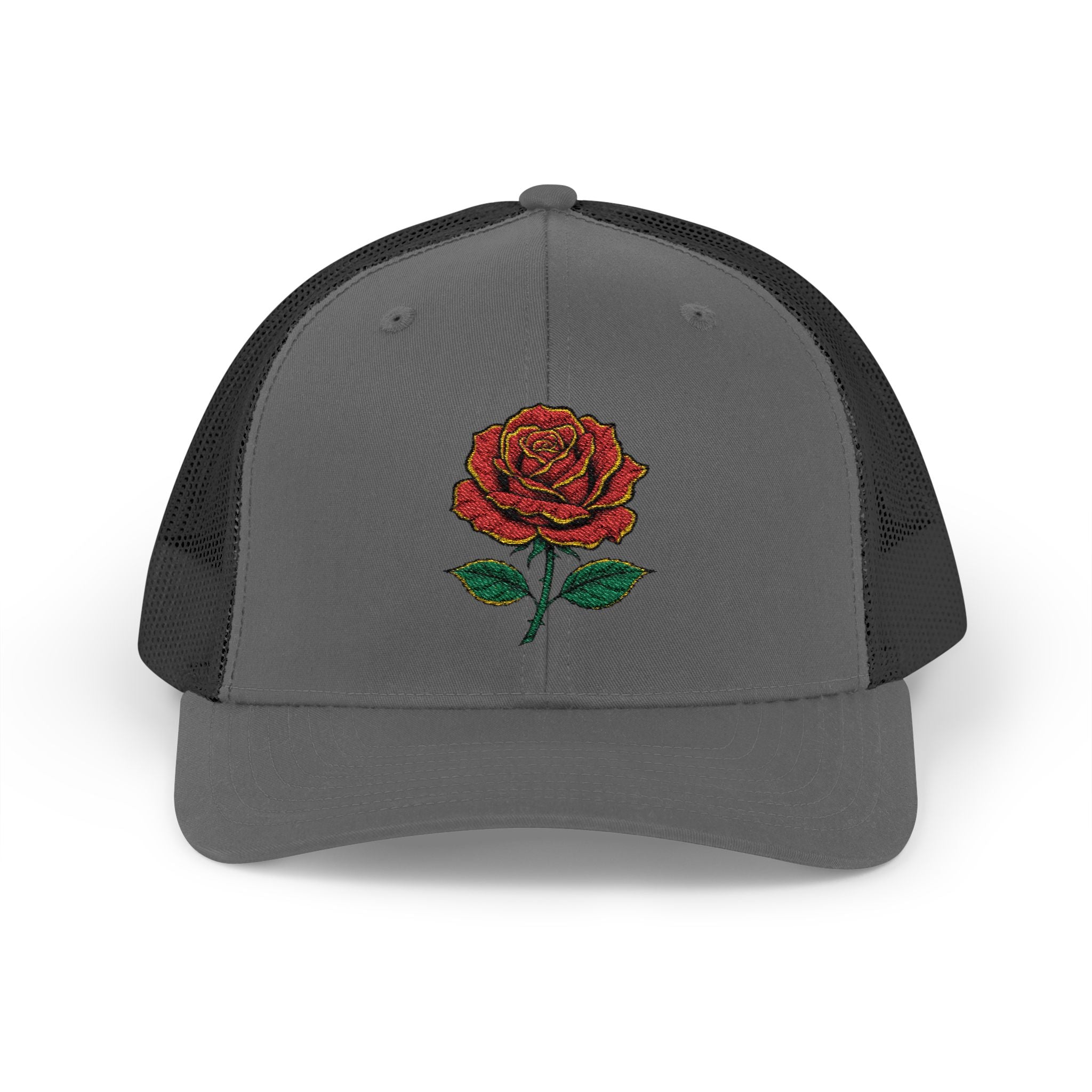 Embroidered Red Rose Trucker Cap