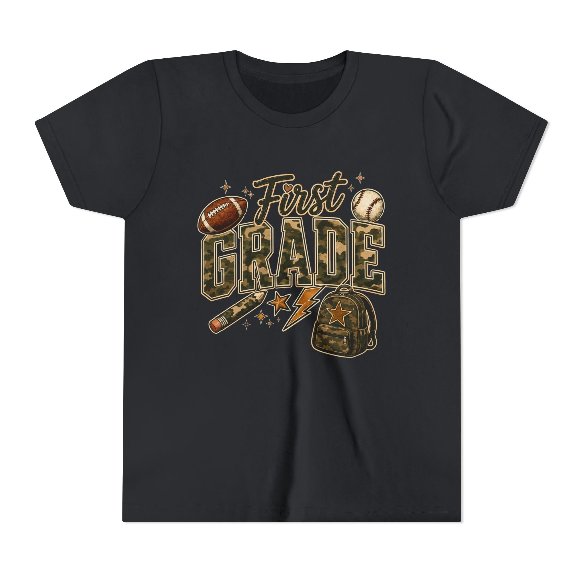 First Grade Kids T‑Shirt — Back to School Sports Backpack Design