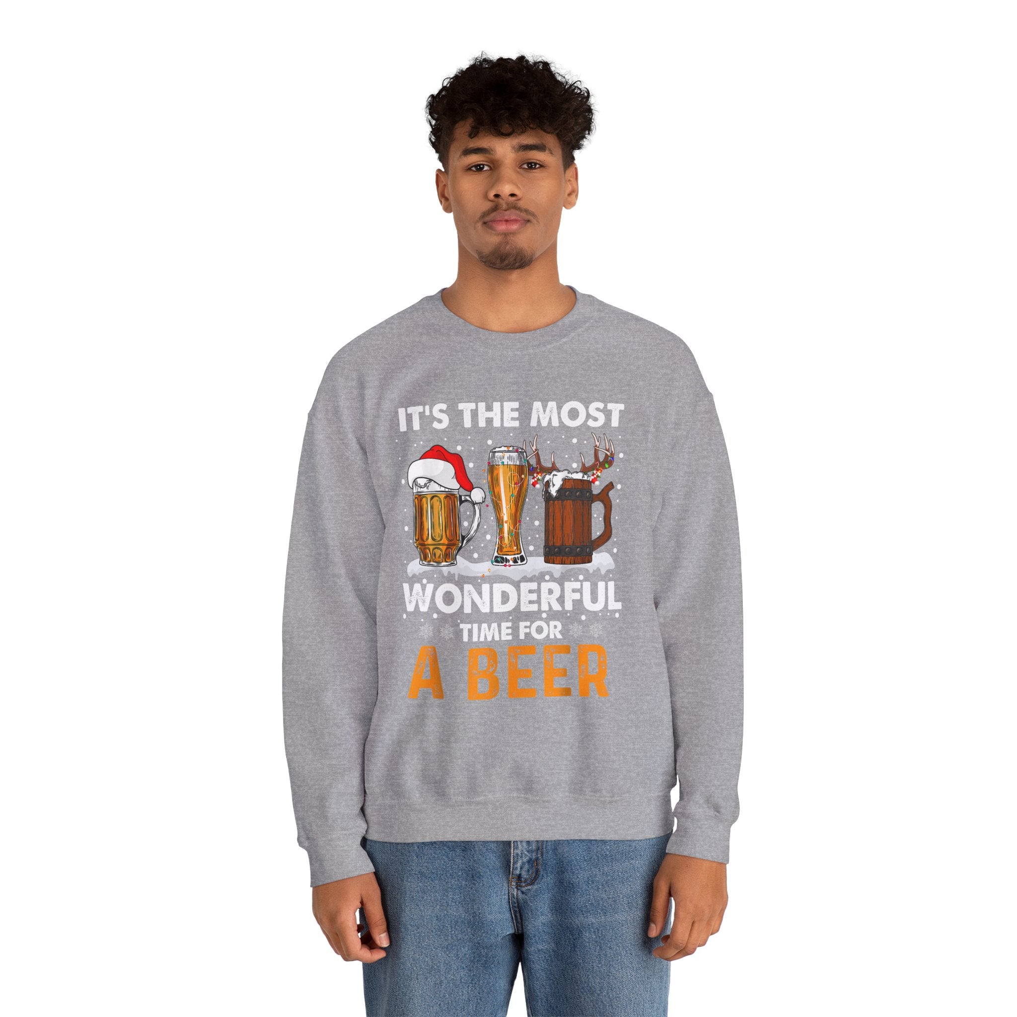 Christmas Beer Sweatshirt – "It's the Most Wonderful Time for a Beer" Holiday Crewneck