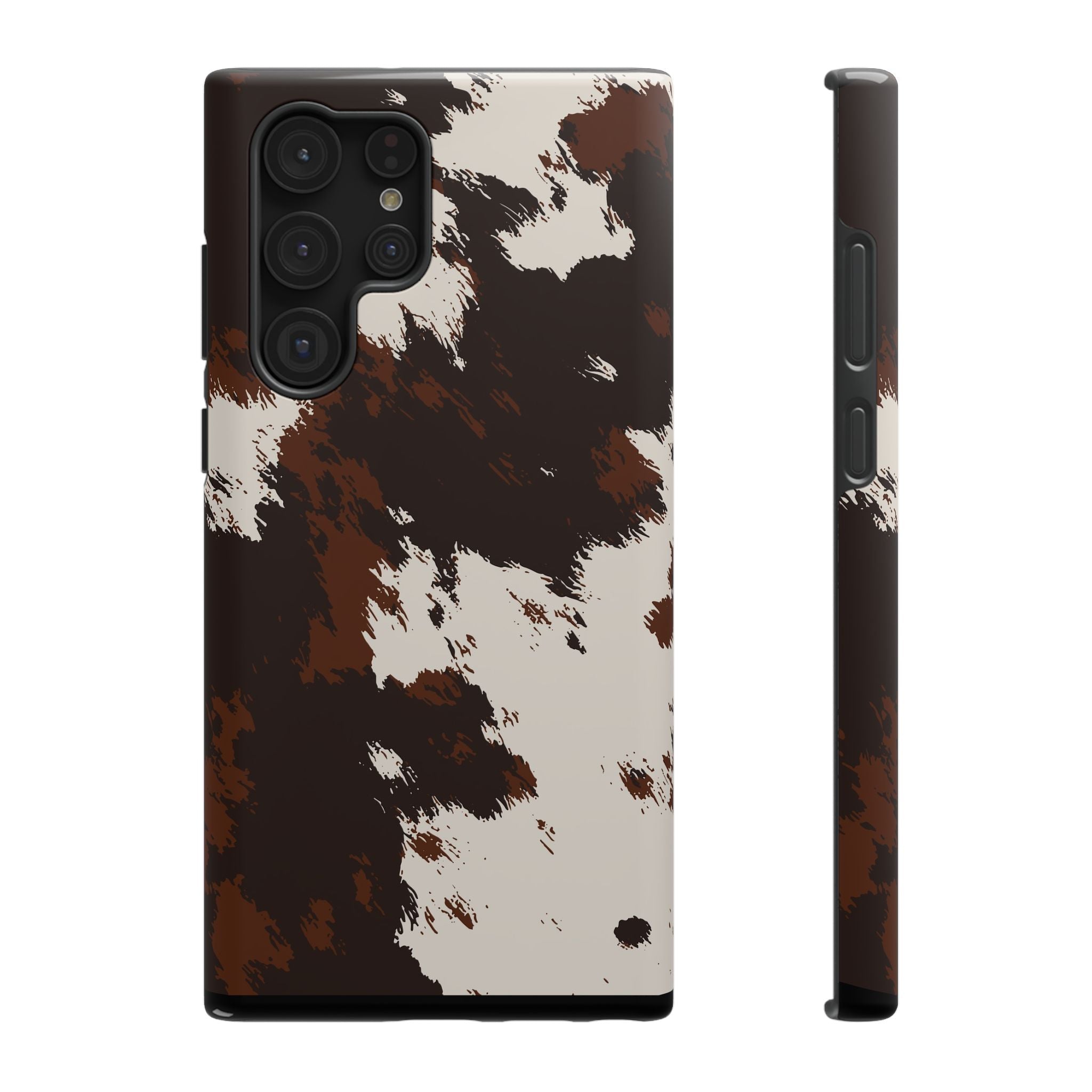 Cowhide Print Impact Phone Case — Brown & Cream Protective Cover