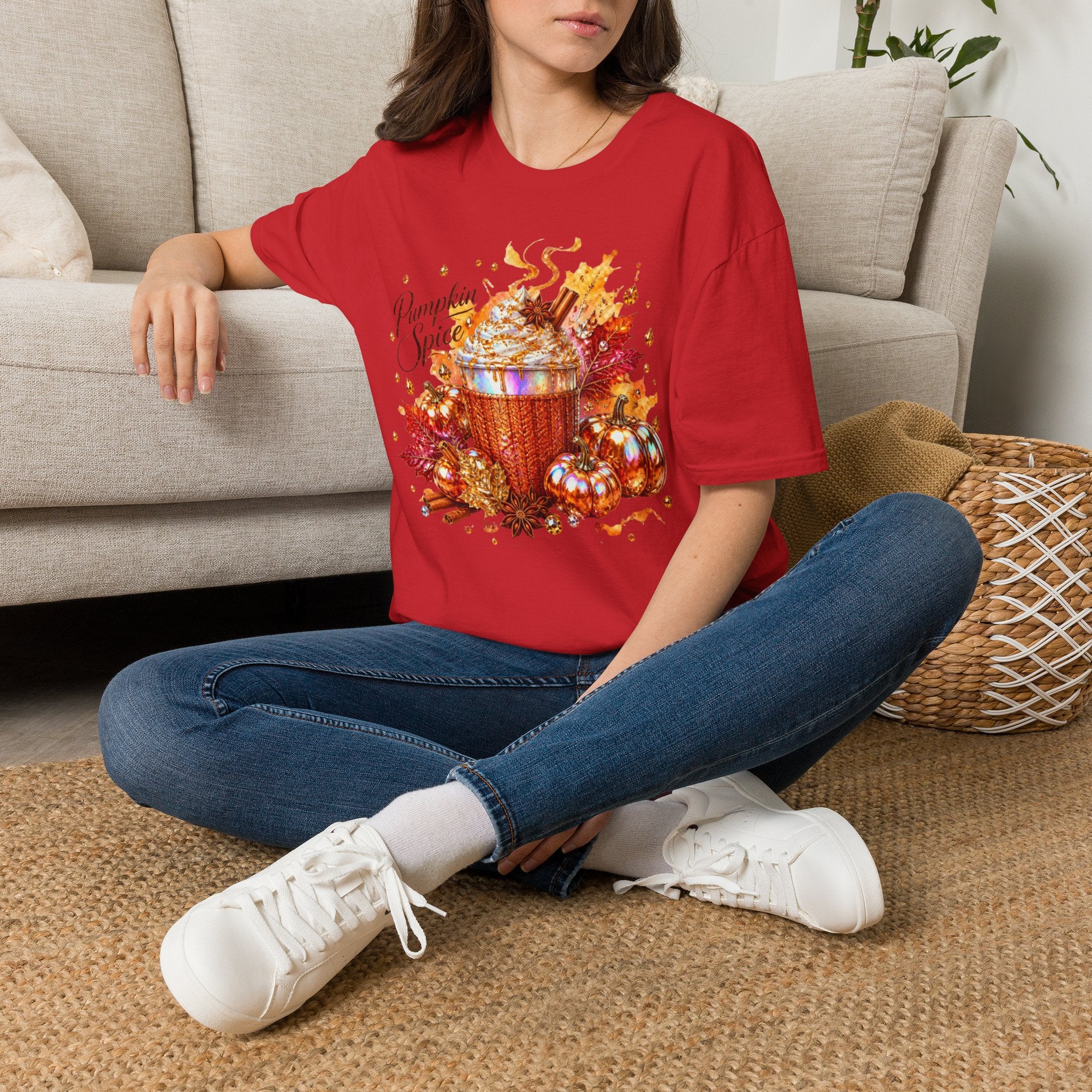 Pumpkin Spice Cup T-Shirt — Autumn Latte Fall Leaves Tee