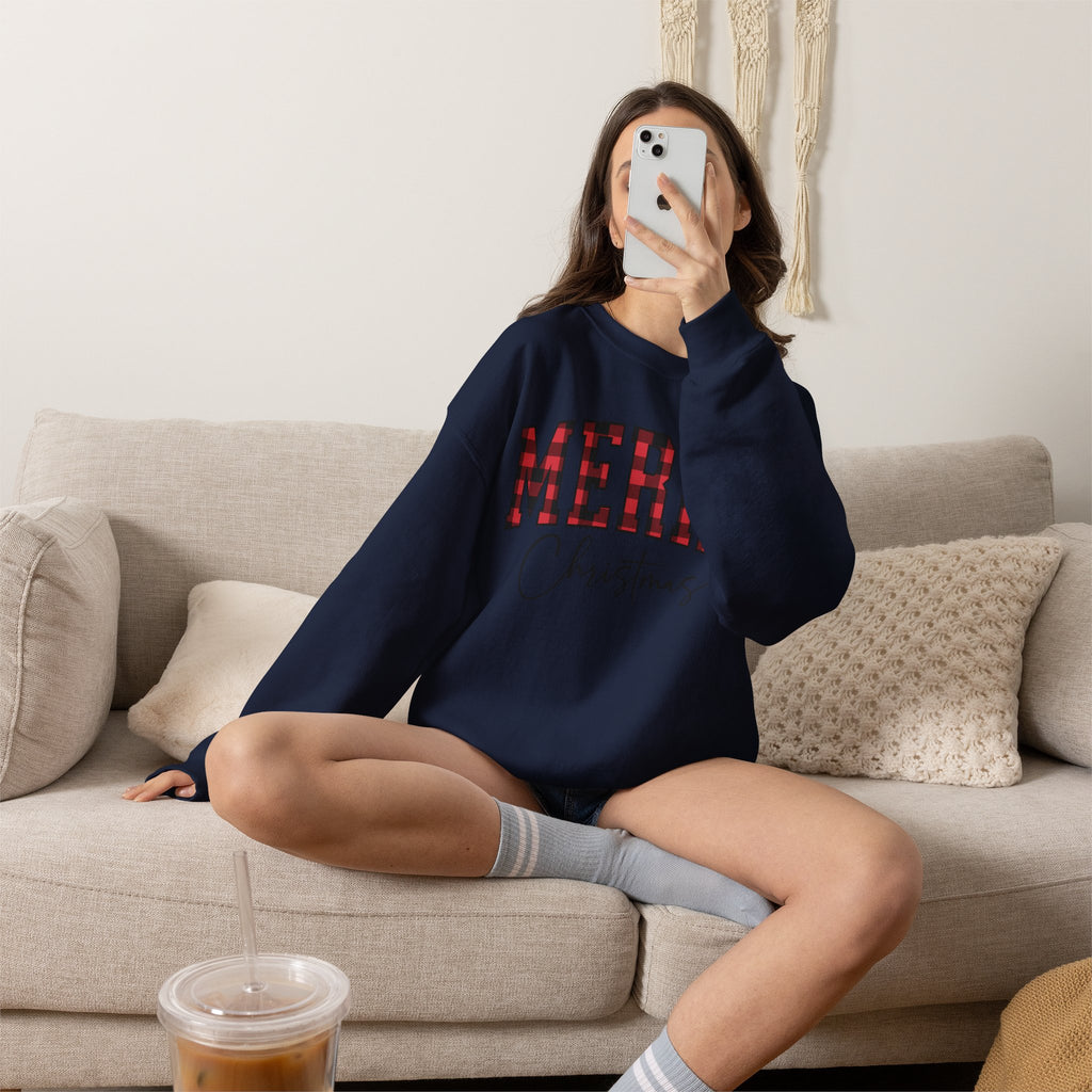 Christmas Plaid "Merry Christmas" Crewneck Sweatshirt