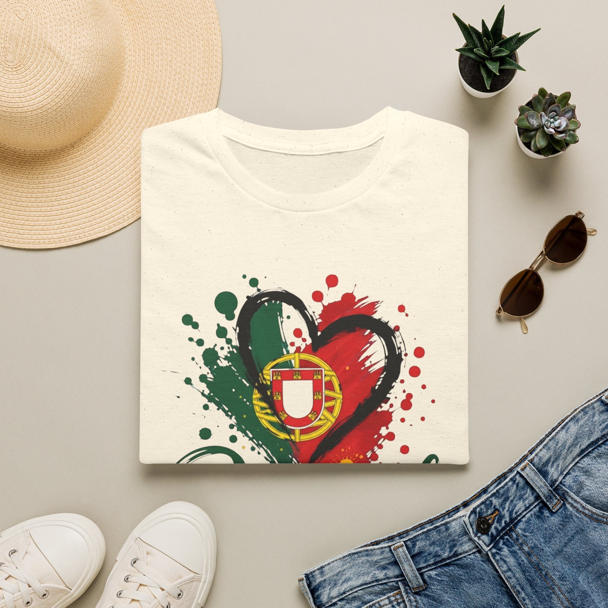 Portugal Heart Flag T-Shirt — Watercolor Portugal Graphic Tee