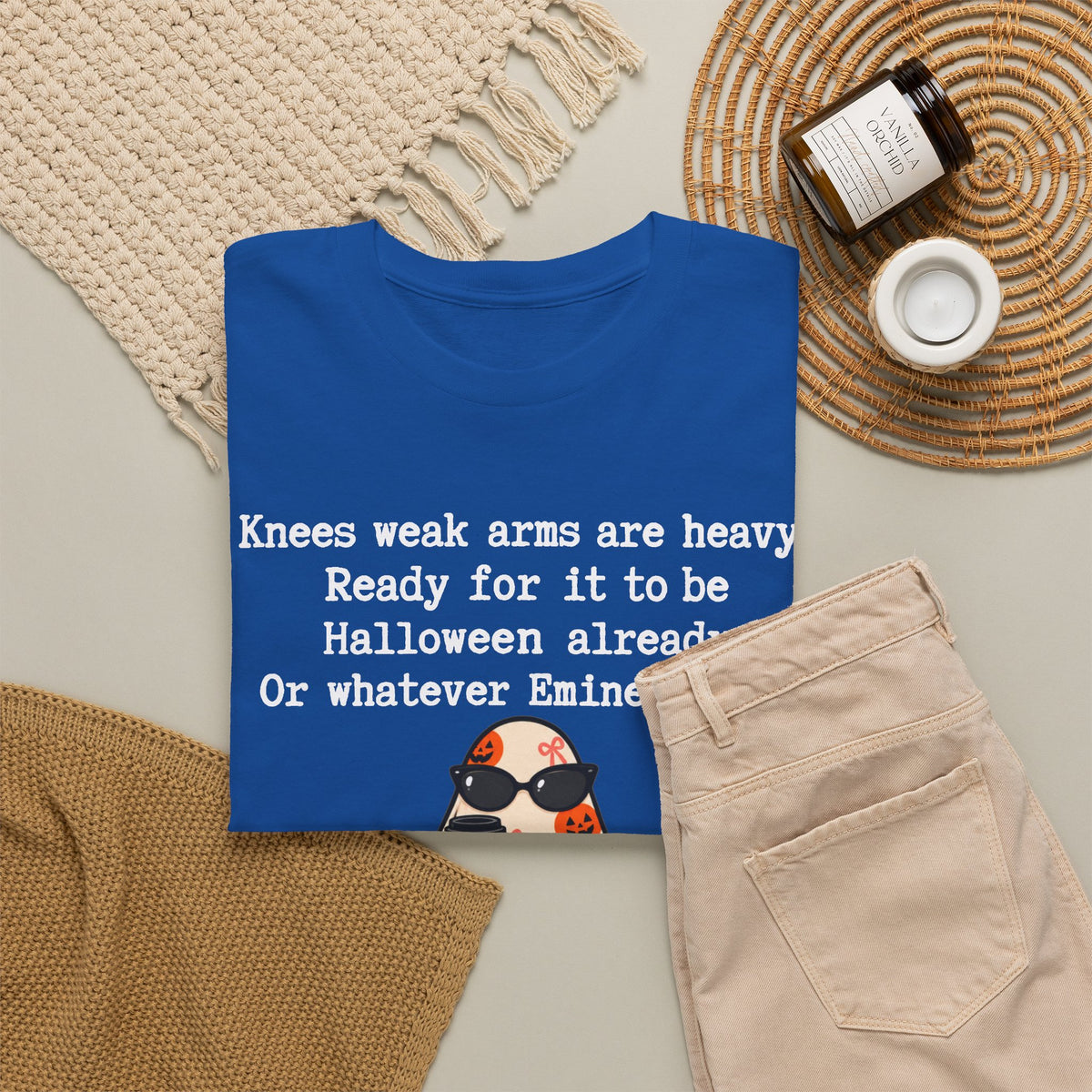 Funny Halloween Ghost T‑Shirt – "Knees Weak Arms Are Heavy" Pumpkin Ghost Tee