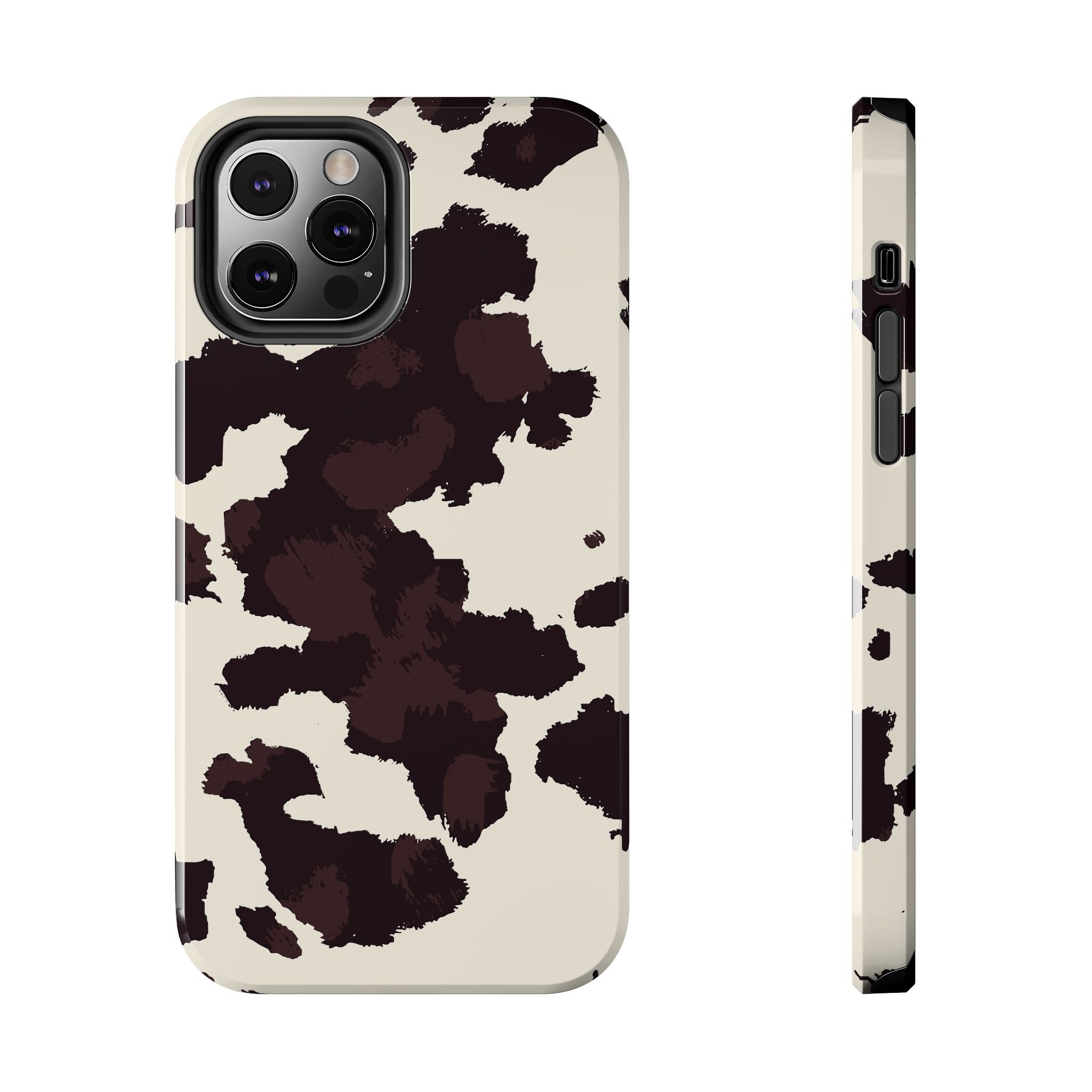 Cow Print Tough Phone Case — Brown Cream Protective Phone Cover