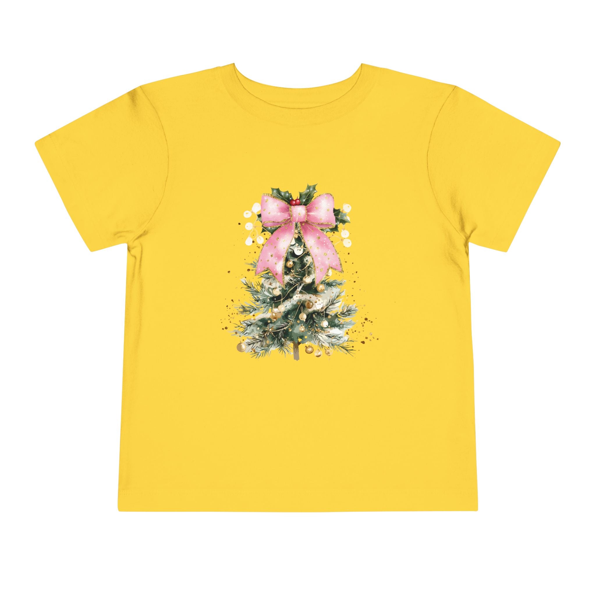 Toddler Christmas Tree Tee — Pink Bow Holiday Shirt