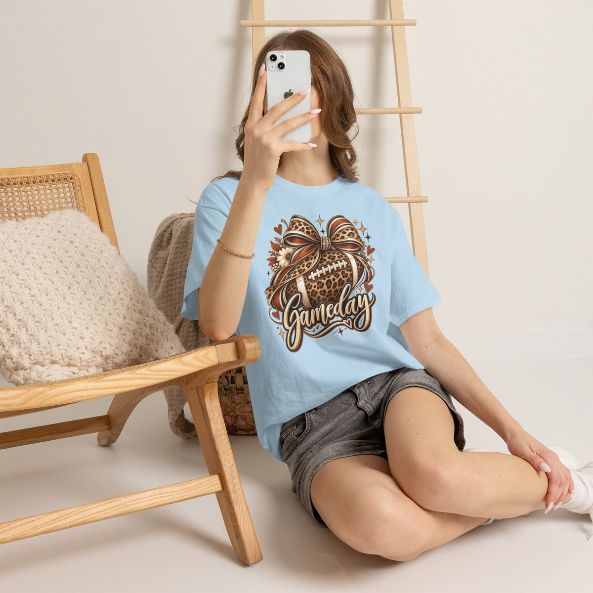 Gameday Football Tee — Leopard Print Football with Bow