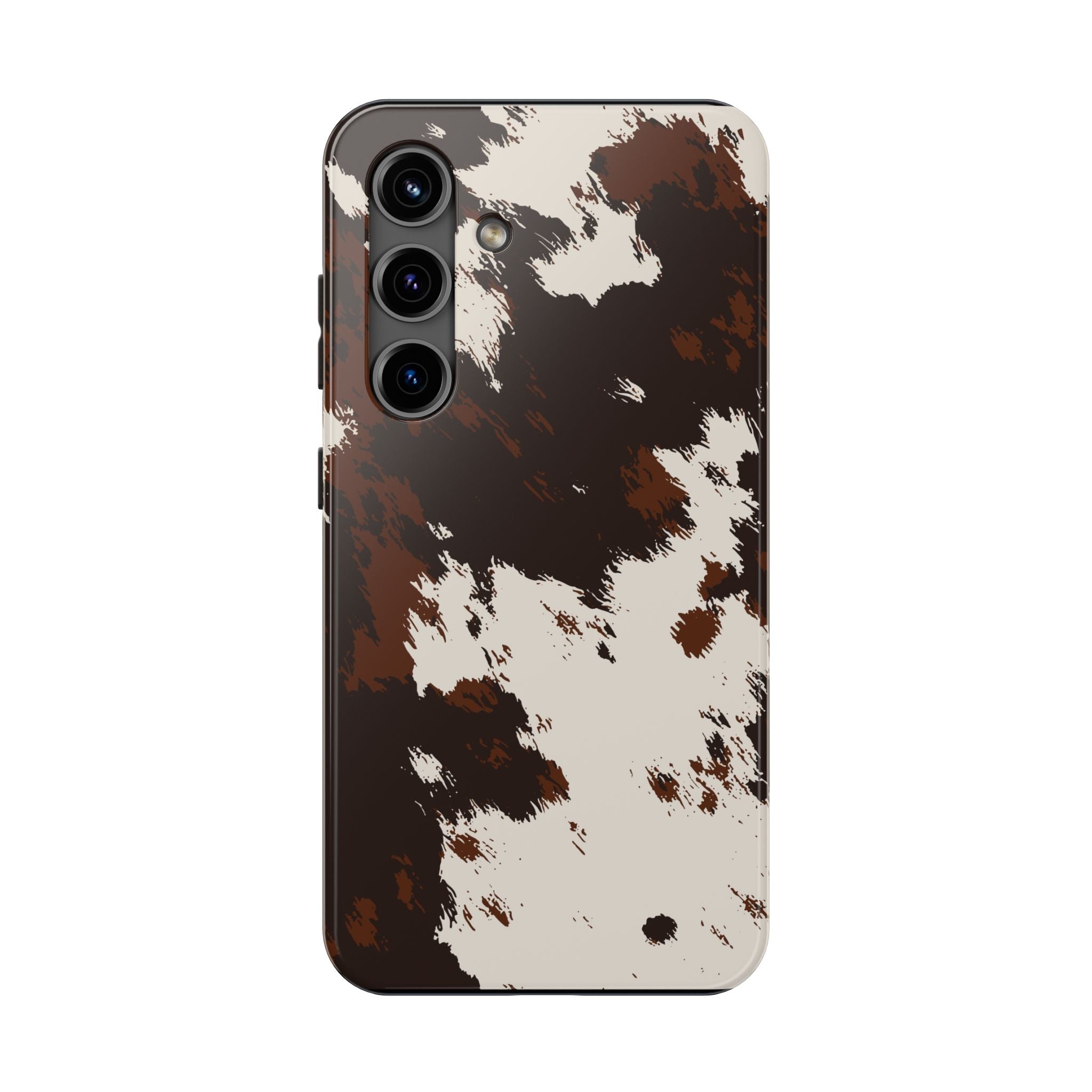 Cowhide Print Tough Phone Case — Brown & White Western Rugged Protection