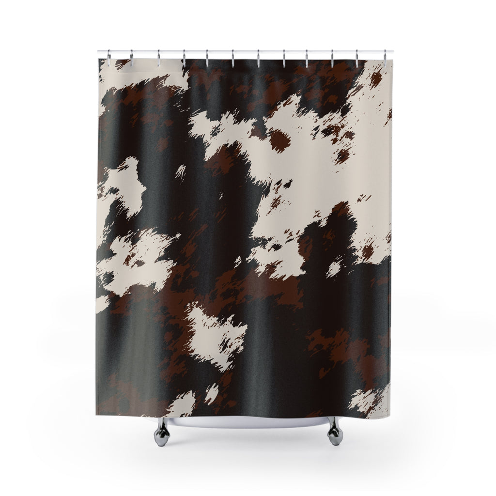 Cowhide Pattern Shower Curtain — Rustic Brown & White Bathroom Decor