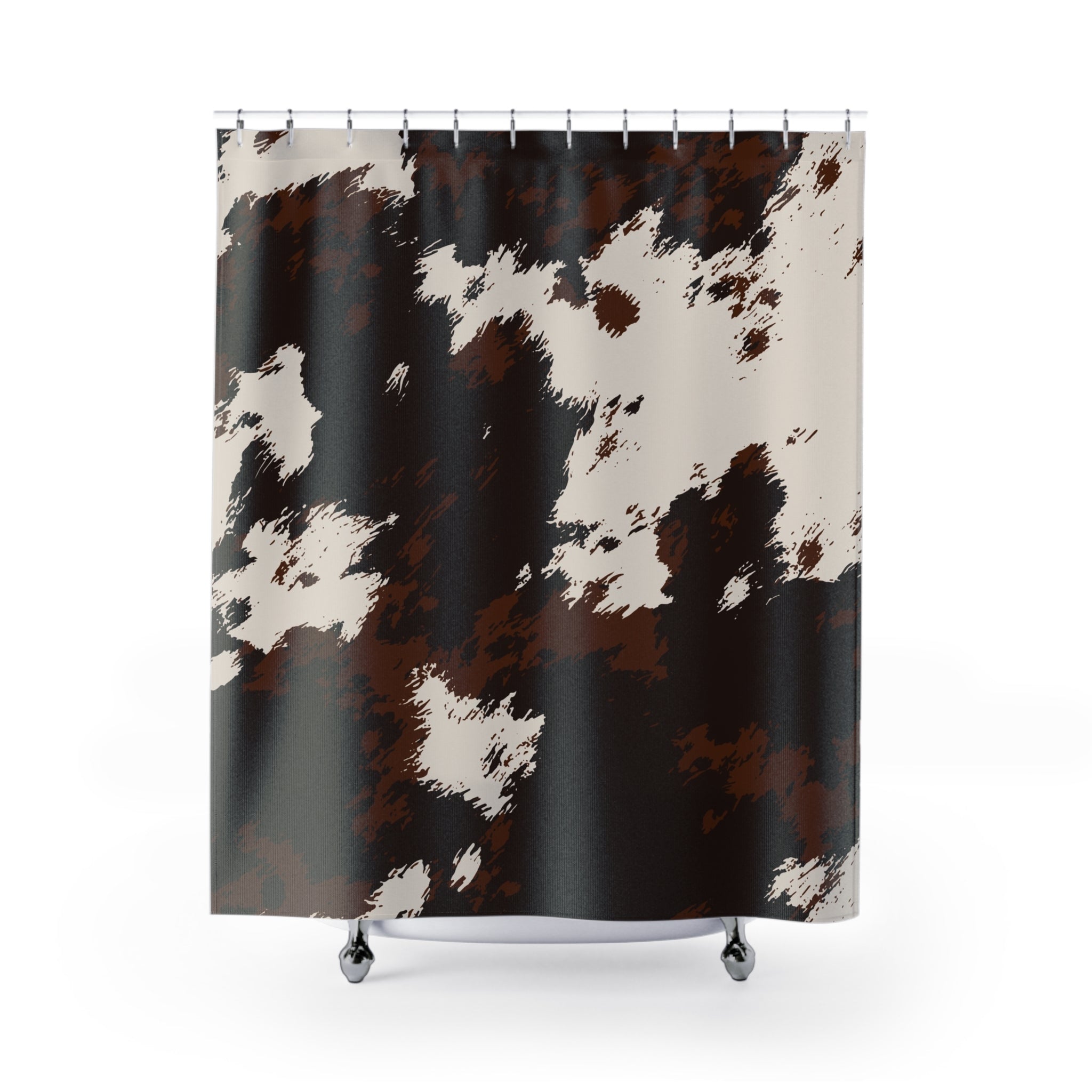 Cowhide Pattern Shower Curtain — Rustic Brown & White Bathroom Decor