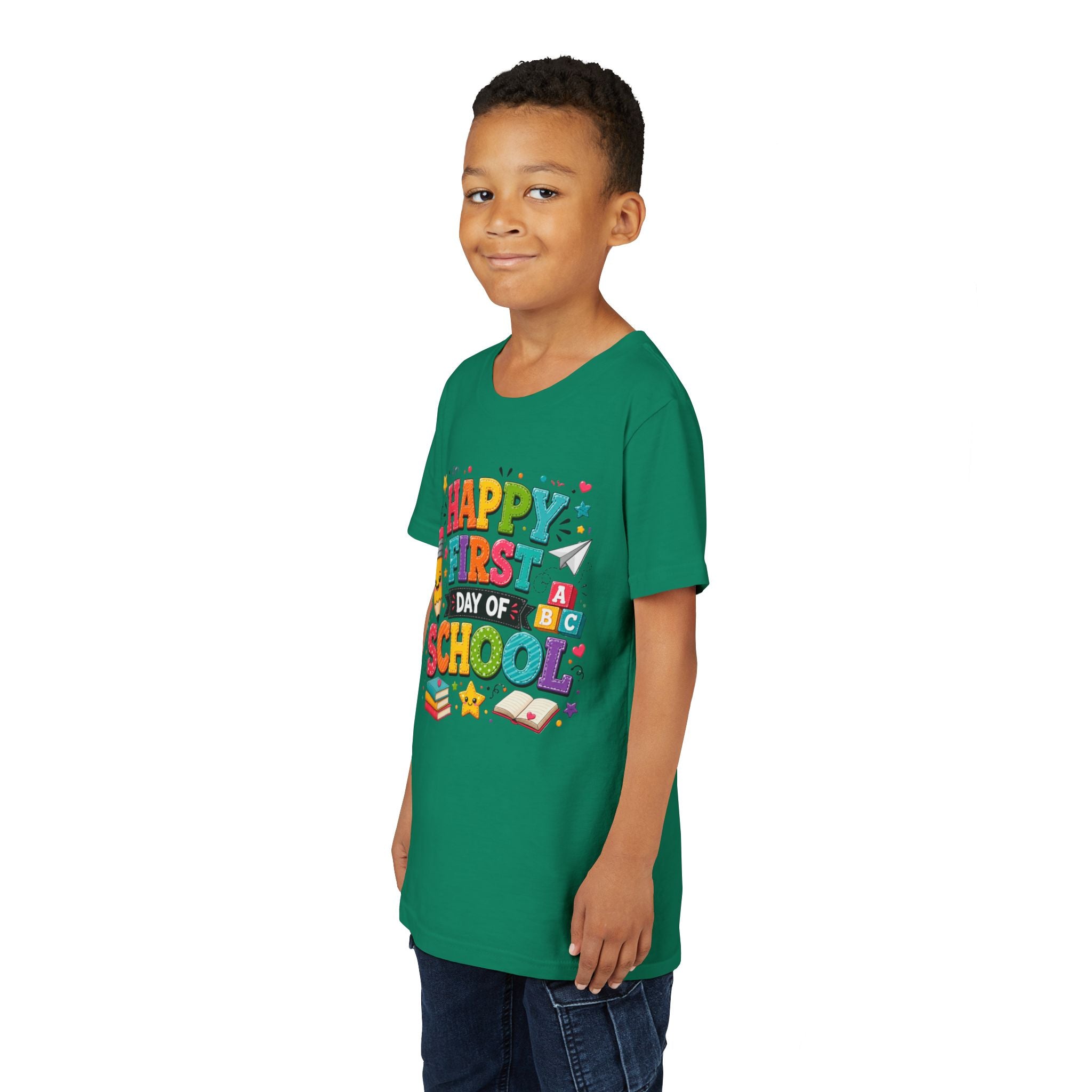 Youth Tee — "Happy First Day of School" Back-to-School Graphic Shirt