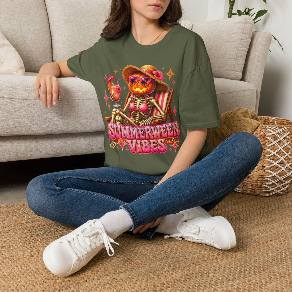 Summerween Vibes T-Shirt — Pumpkin Skeleton Beach Tee