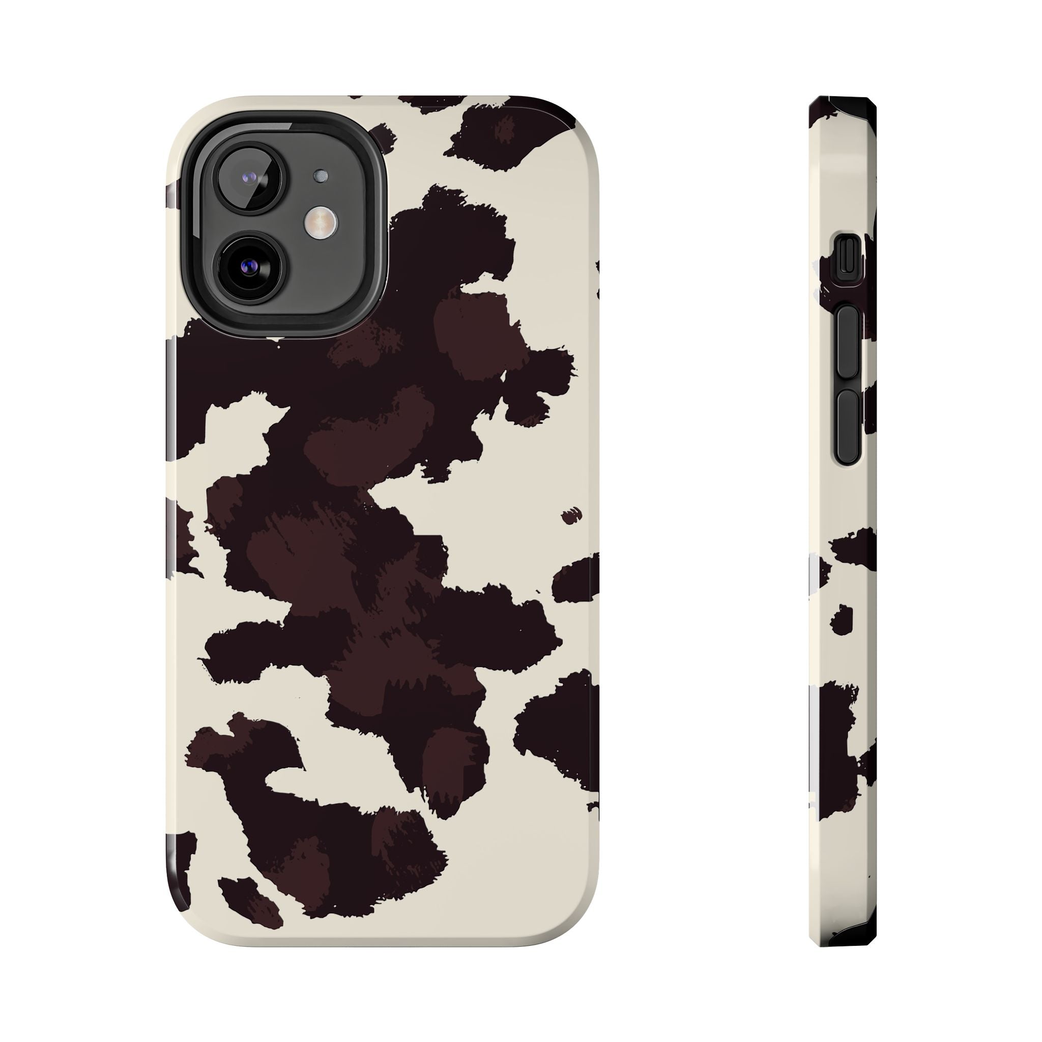 Cow Print Tough Phone Case — Brown Cream Protective Phone Cover