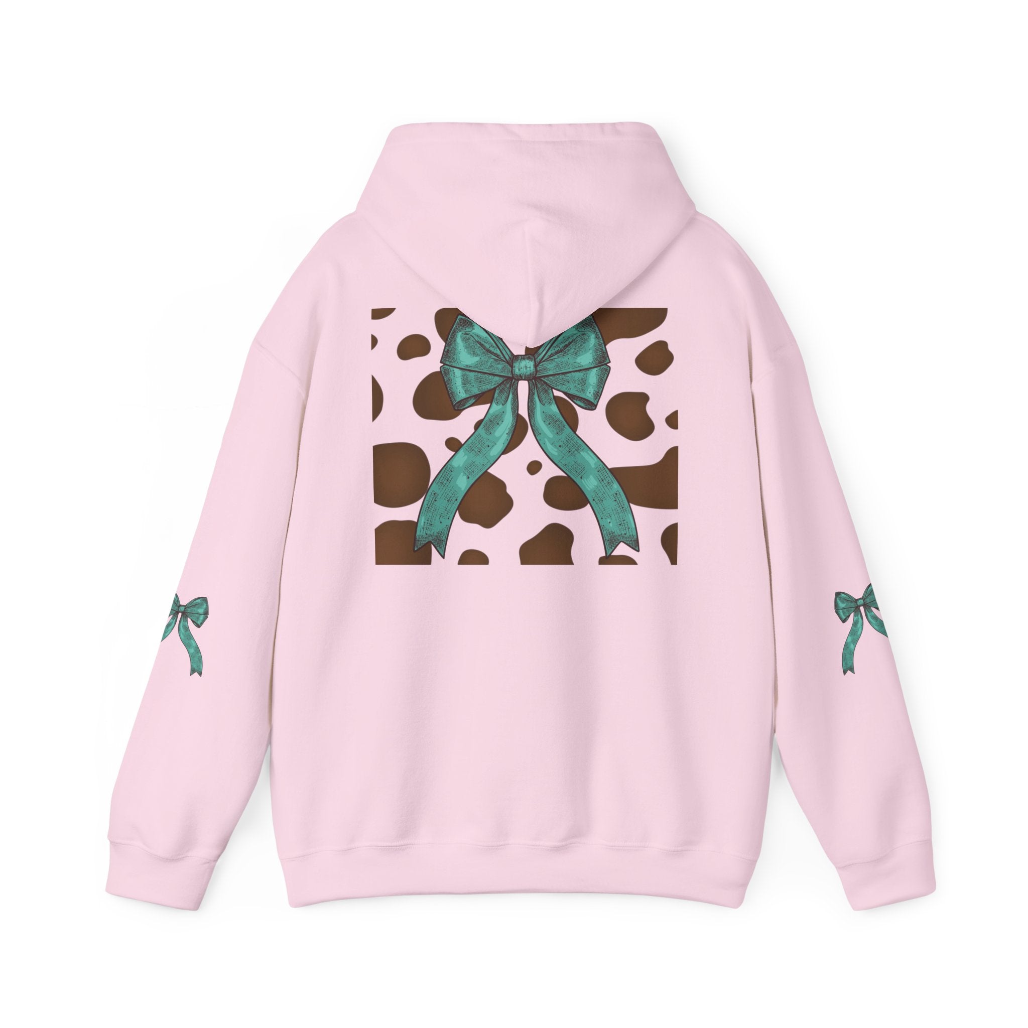 Mama Leopard Letters teal bow Hoodie | Cow print back panel, sleeve bows