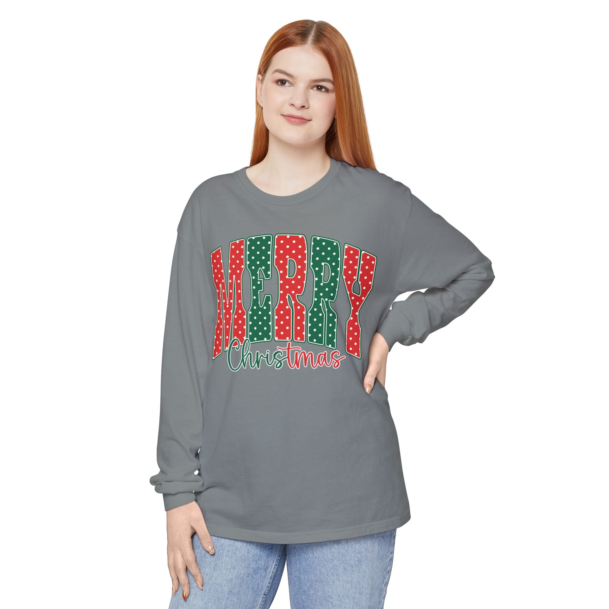Merry Christmas Long Sleeve Tee — Festive Red & Green Holiday Shirt