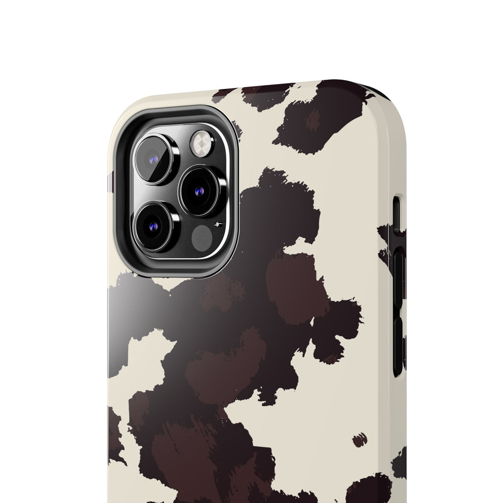 Cow Print Tough Phone Case — Brown Cream Protective Phone Cover