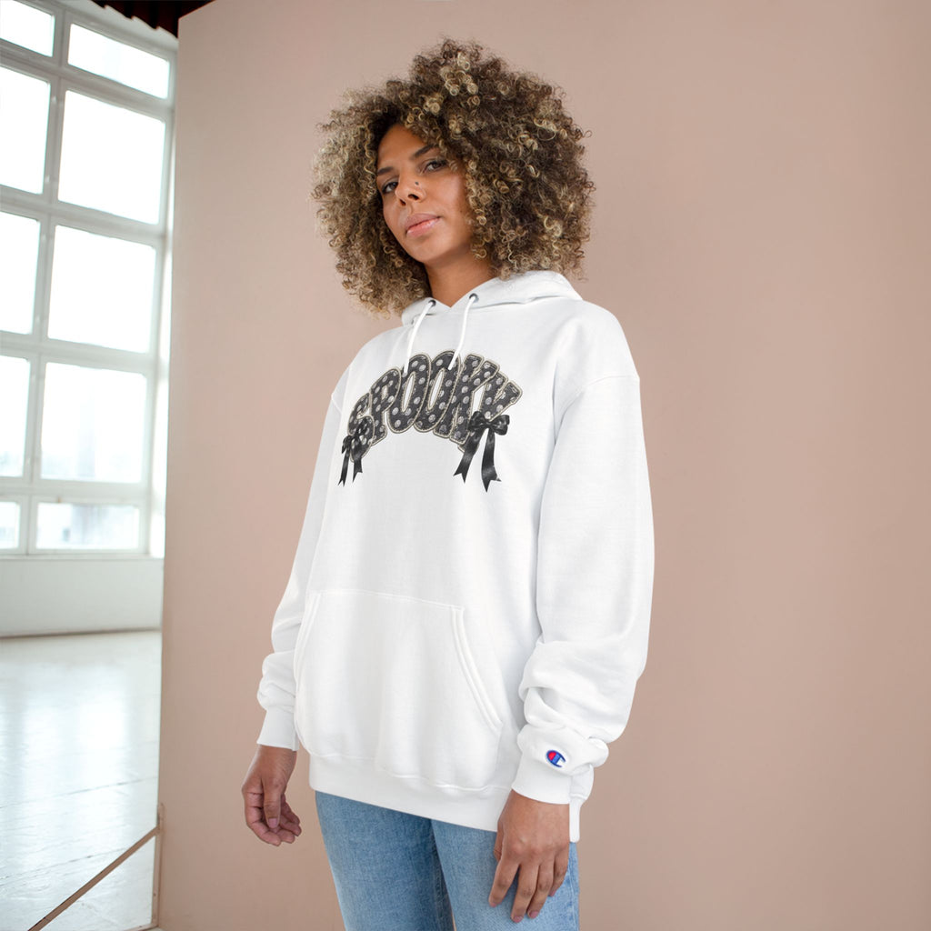 Spooky Floral Champion Hoodie — White Halloween Graphic Sweatshirt