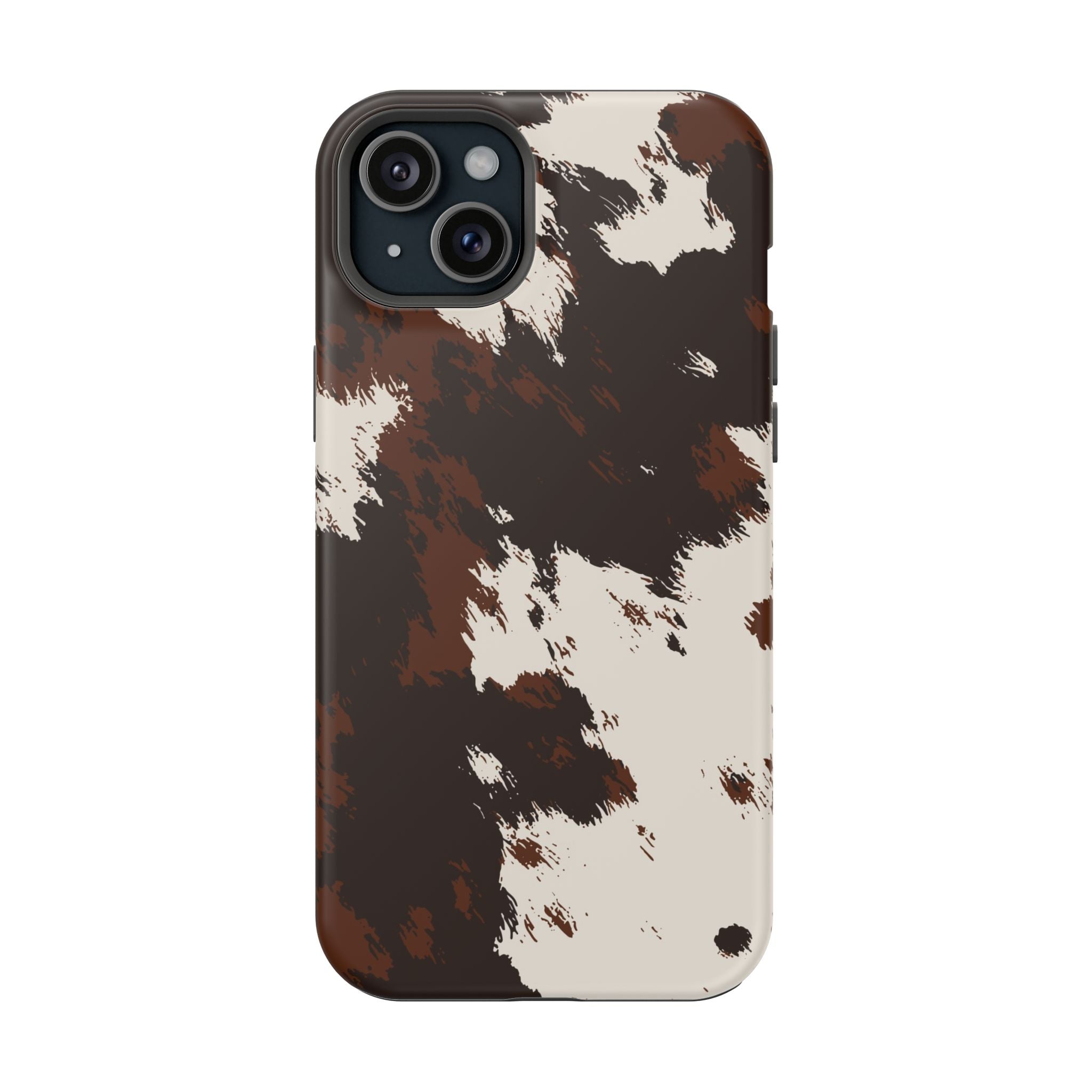 Cowhide Print Impact Phone Case — Brown & Cream Protective Cover