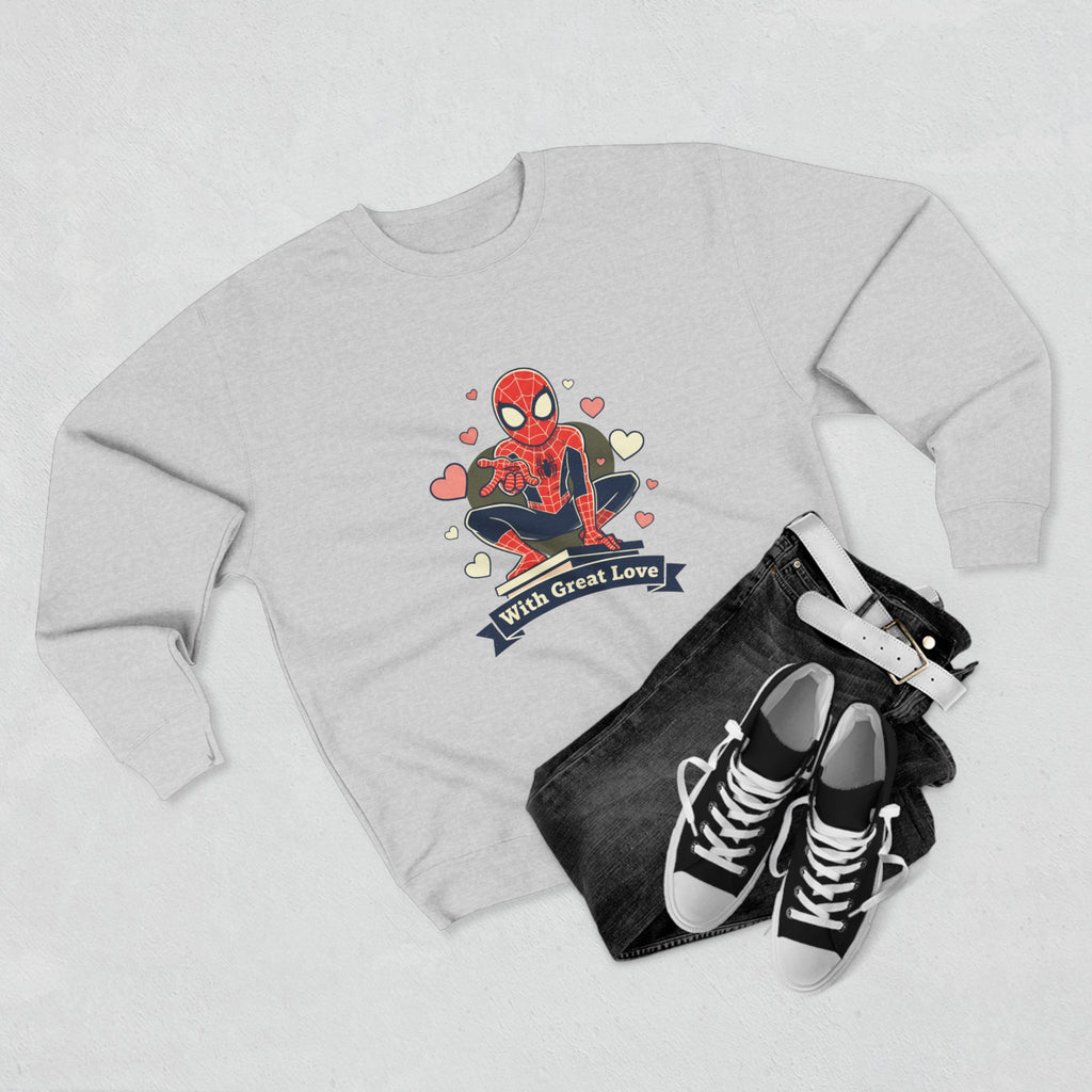 Cute Spider Hero Illustration With Great Love sweatshirt | Crewneck