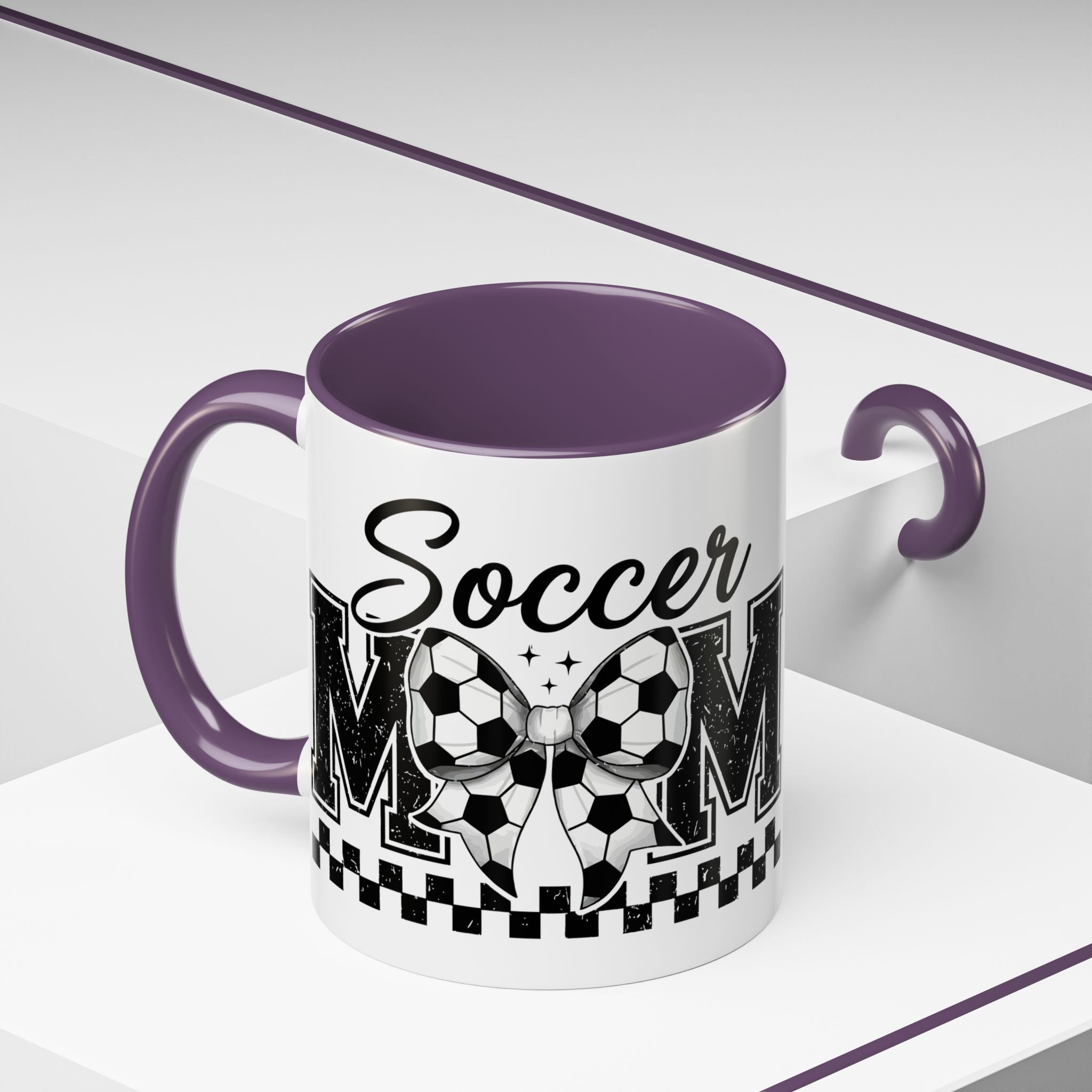 Soccer Mom Accent Coffee Mug — Black Interior & Handle, Soccer Ball Graphic