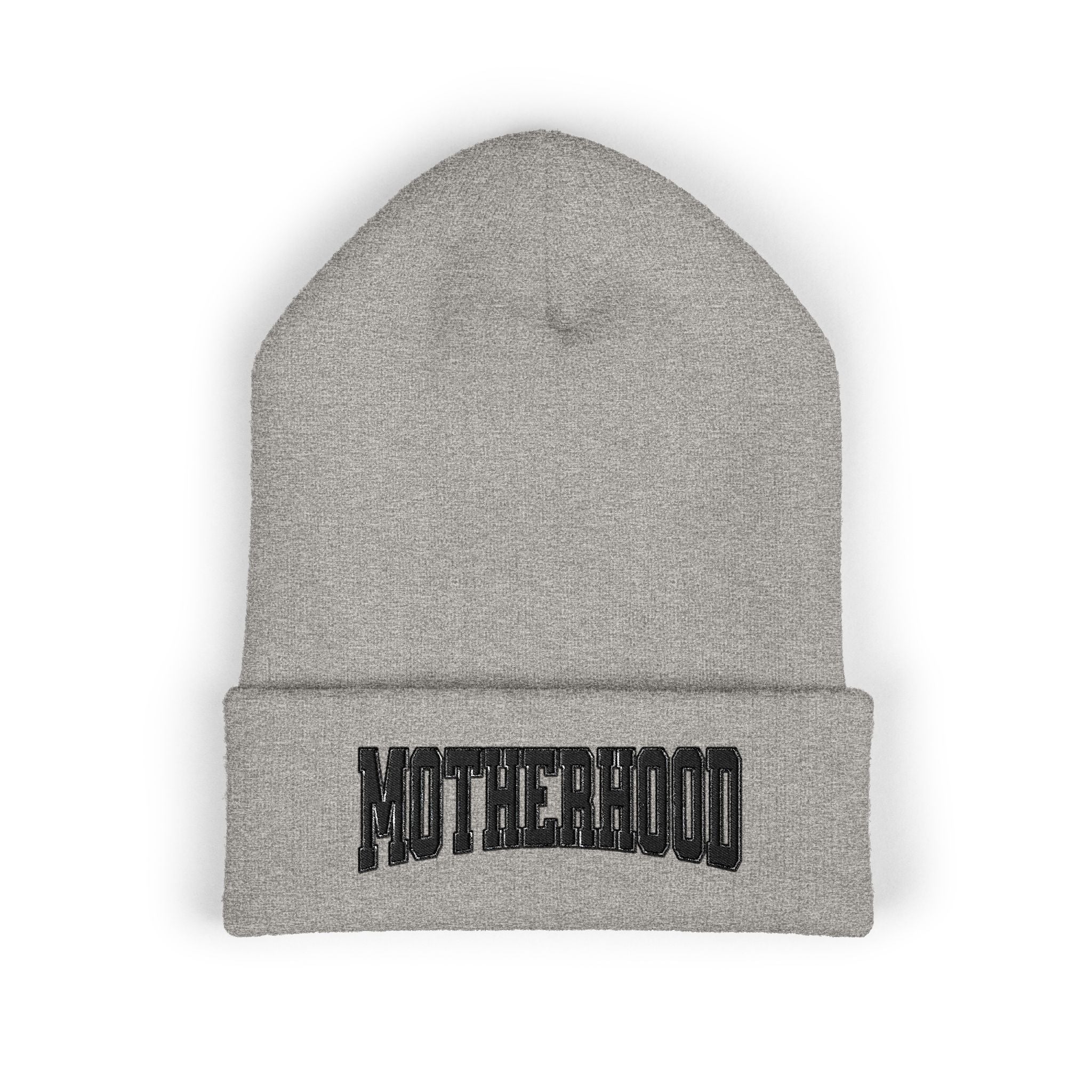 Motherhood Embroidered Cuffed Beanie — Cozy Mom Knit Hat
