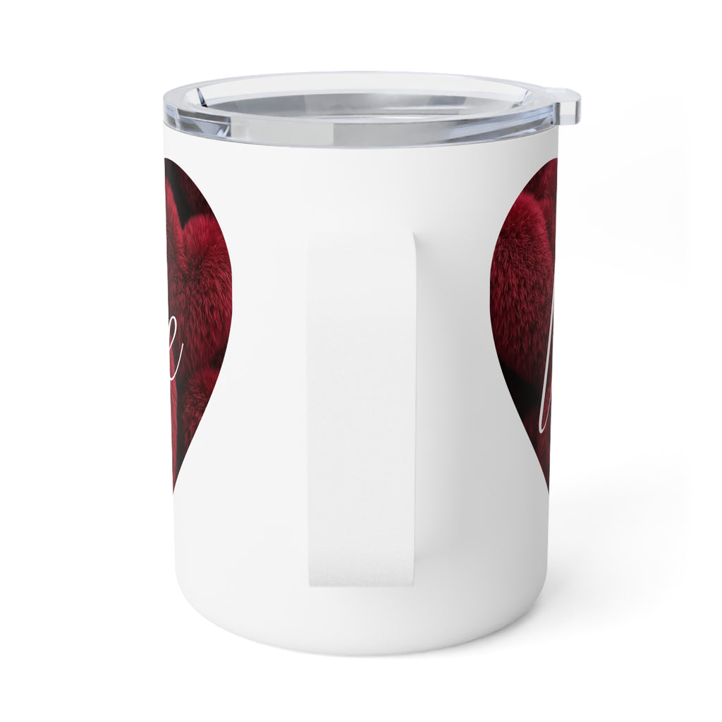 Red Fuzzy Heart love Insulated Coffee Mug | 10oz Travel Mug